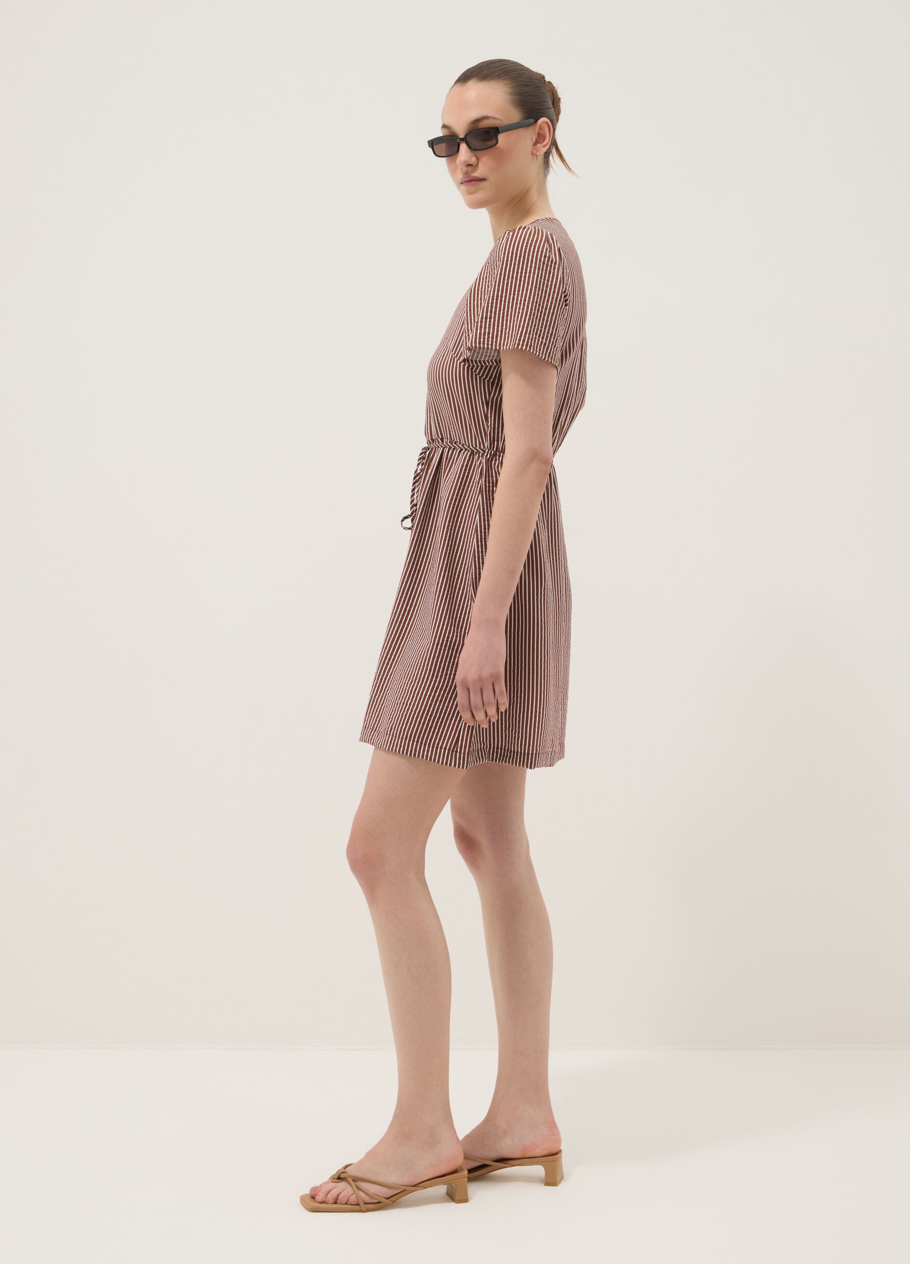 Brown striped viscose-blend shirt dress
