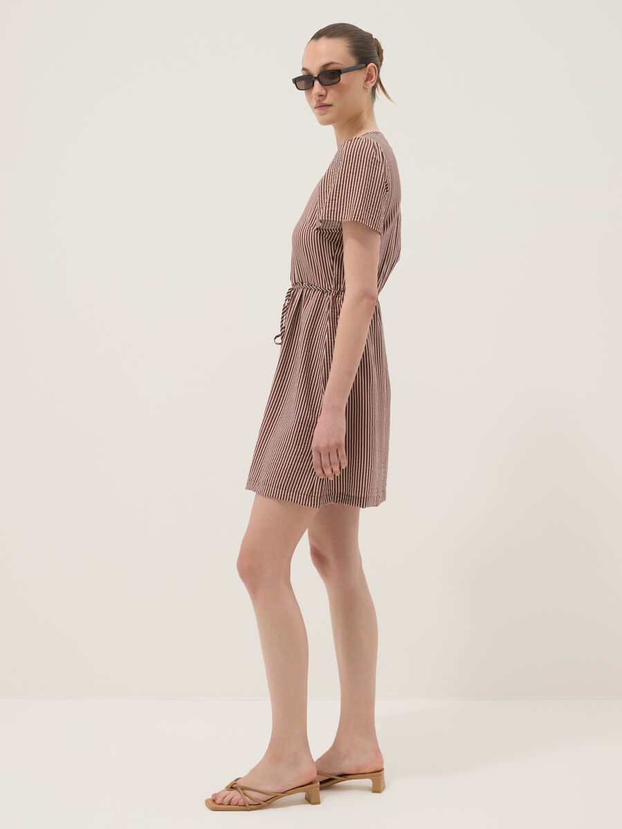 Brown striped viscose-blend shirt dress_0