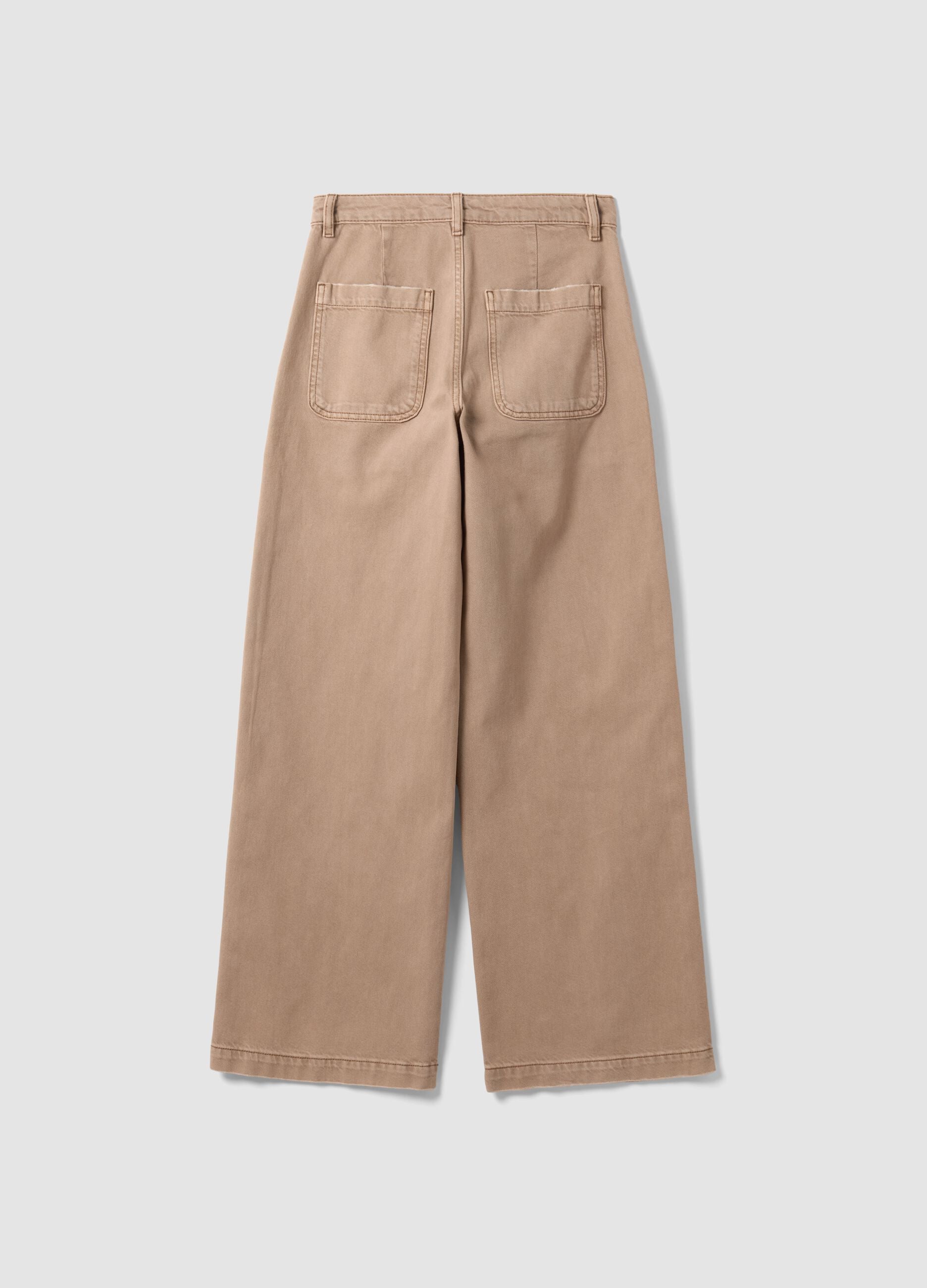 Beige denim wide-leg jeans in pure cotton