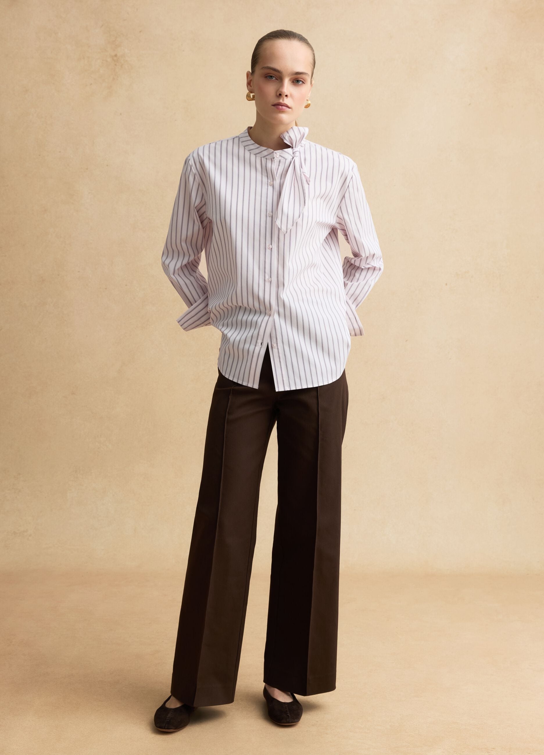 Oversize fit multi-colour striped stretch cotton shirt