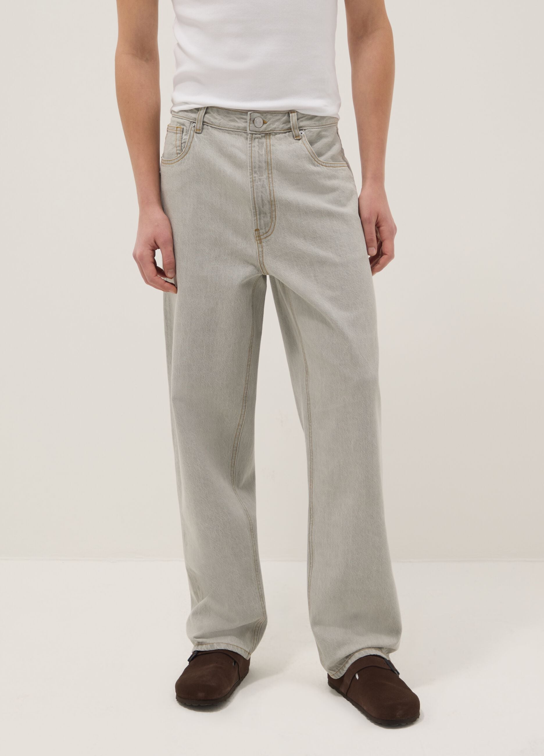 Baggy grey denim pure cotton jeans