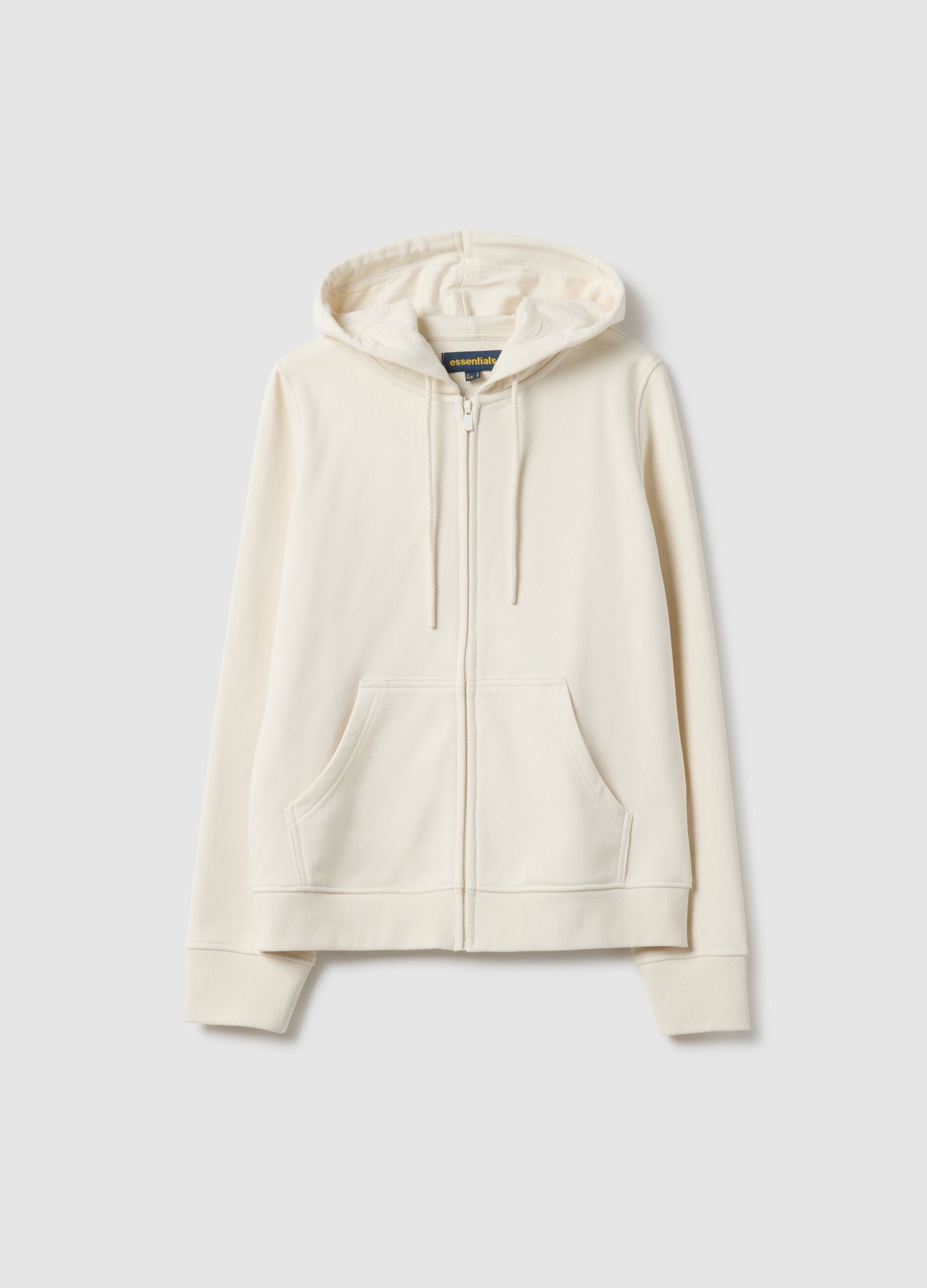 Beige cotton-blend regular fit hoodie with zip