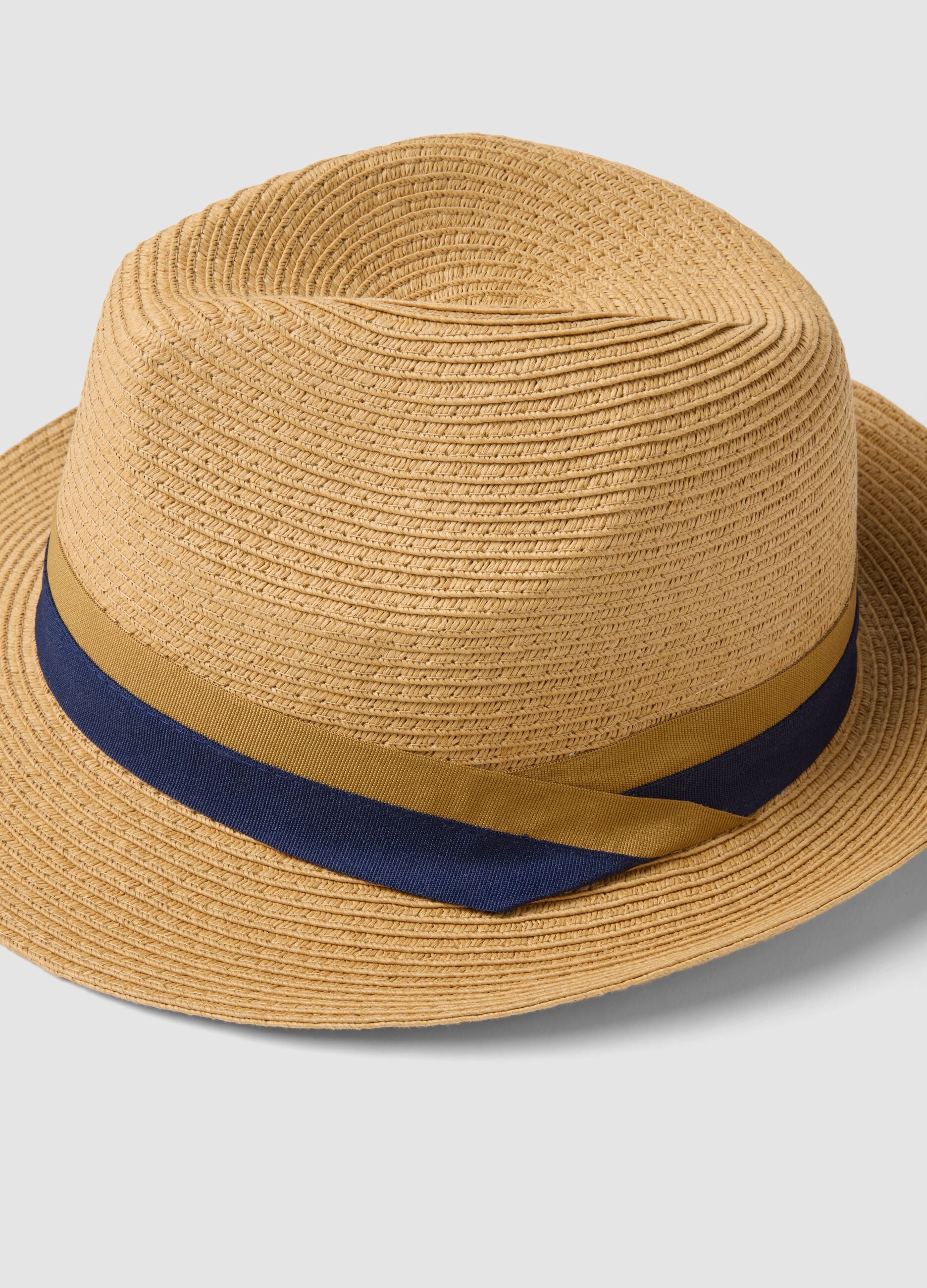 Beige fedora hat in pure paper fabric, unlined