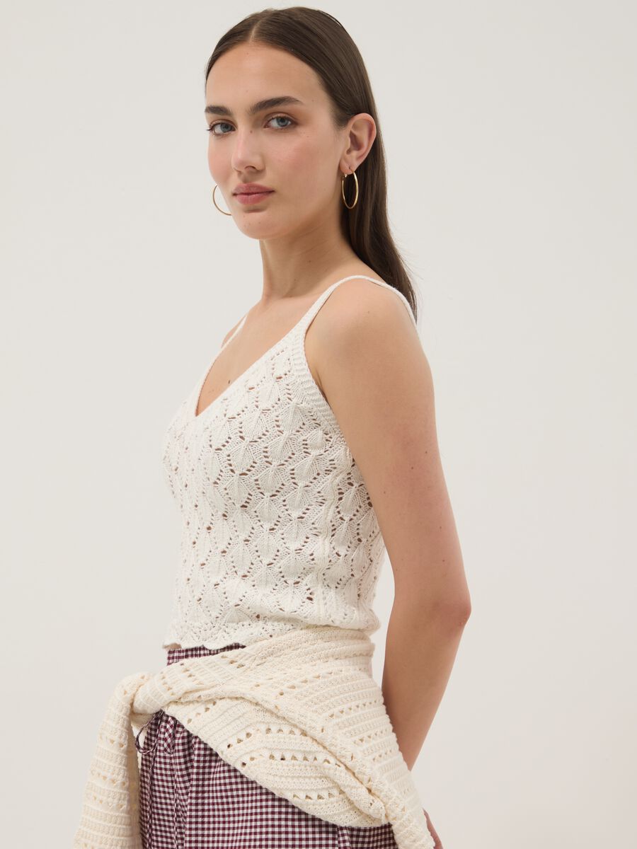 White pure cotton crochet waistcoat, regular fit_1