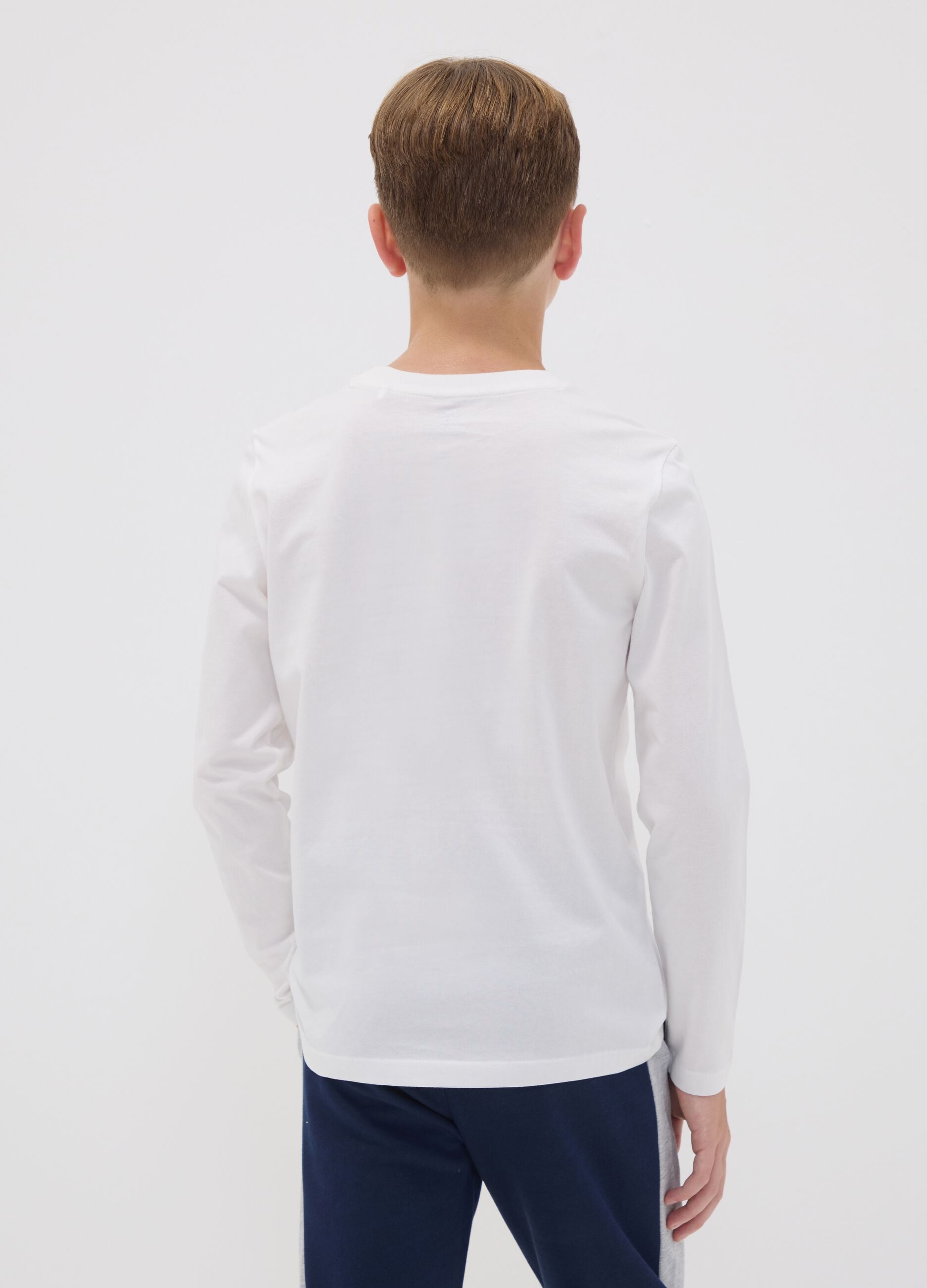 White organic cotton graphic print T-shirt for boys