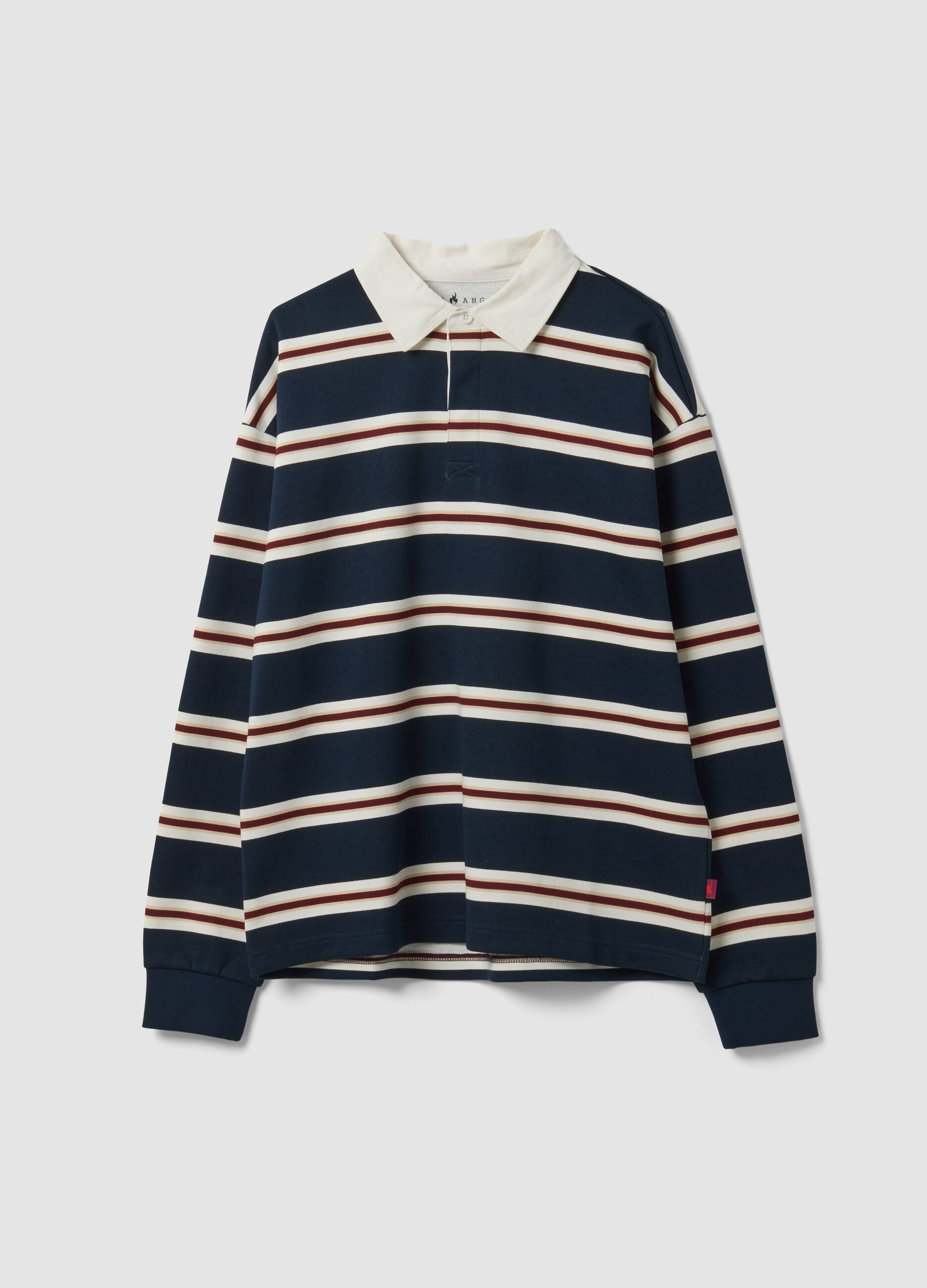 Blue striped pure cotton rugby polo with classic collar