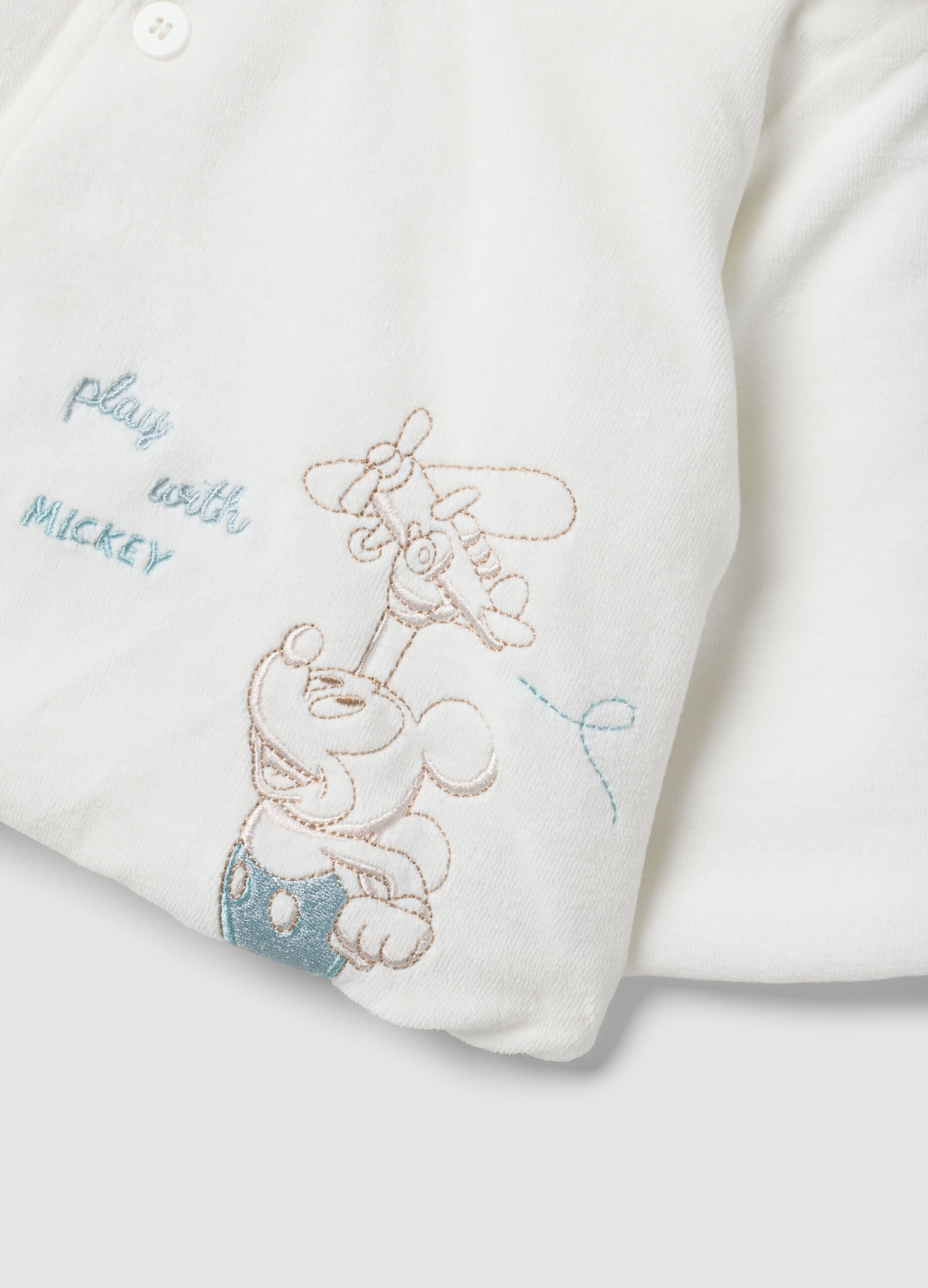 White padded jacket in organic cotton blend with Mickey embroidery for baby
