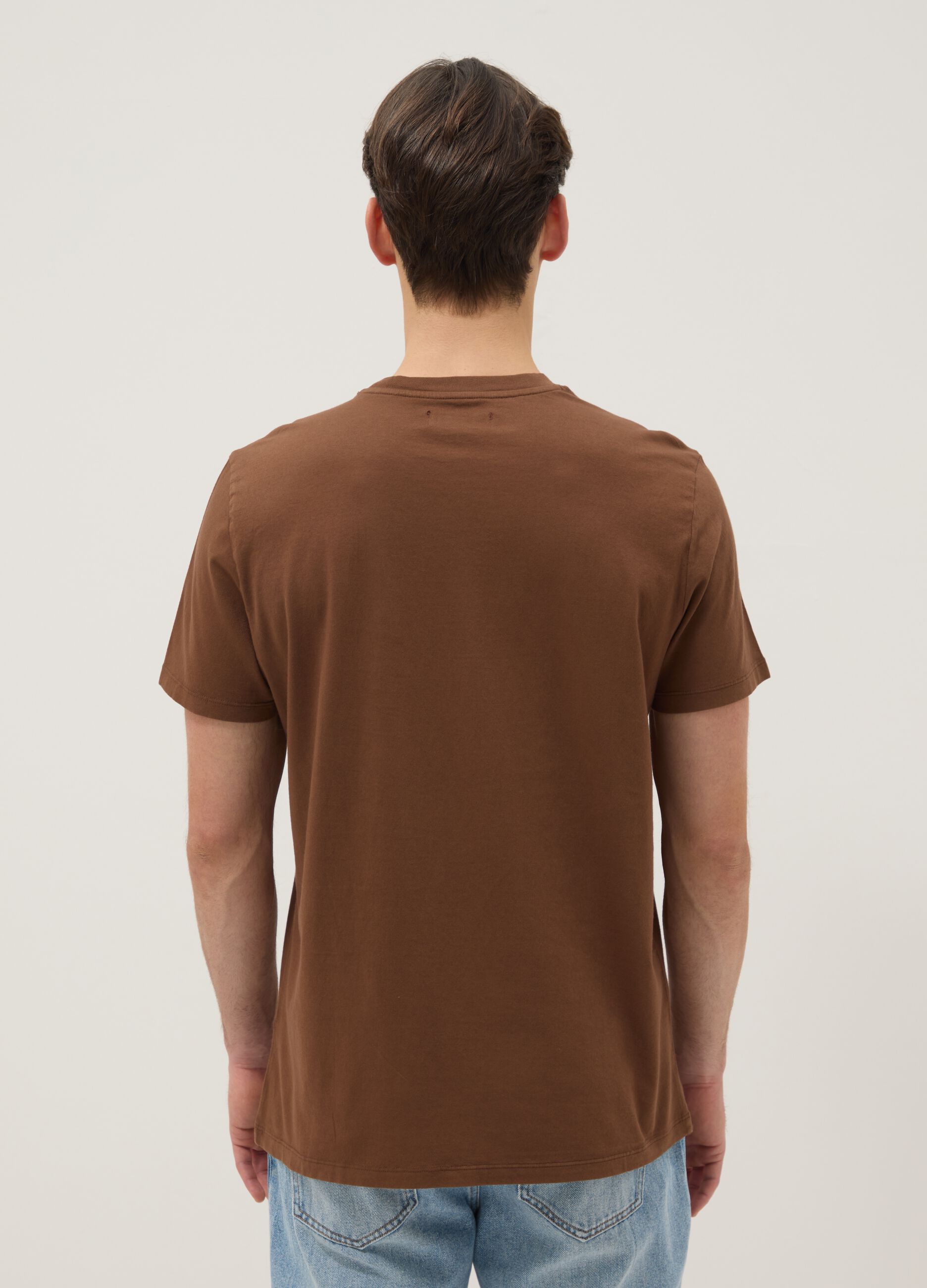 Brown crew neck pure cotton regular fit t-shirt