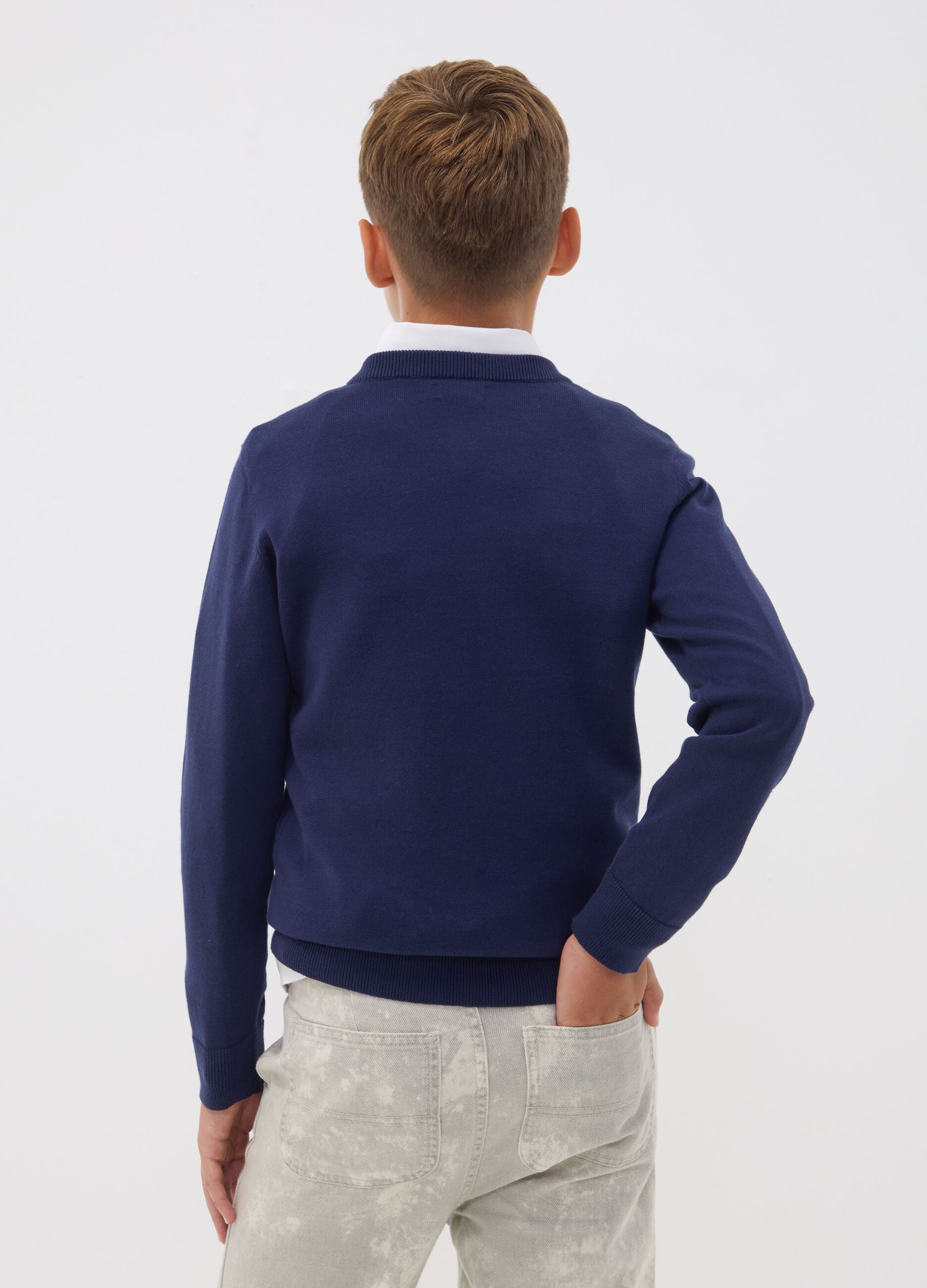 Blue long-sleeve pure cotton regular-fit top for boys