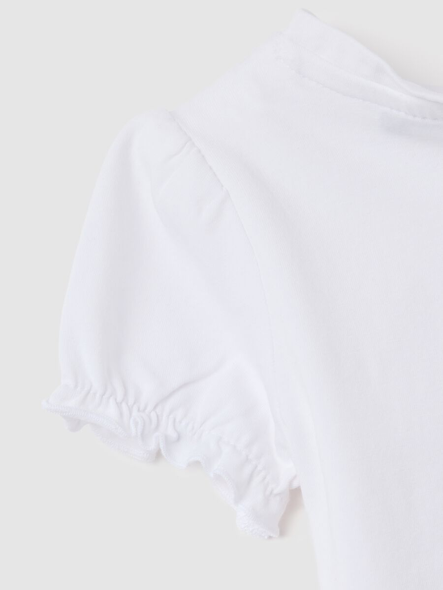 Baby girls&rsquo; white regular fit T-shirt with gathers on the sleeves_3