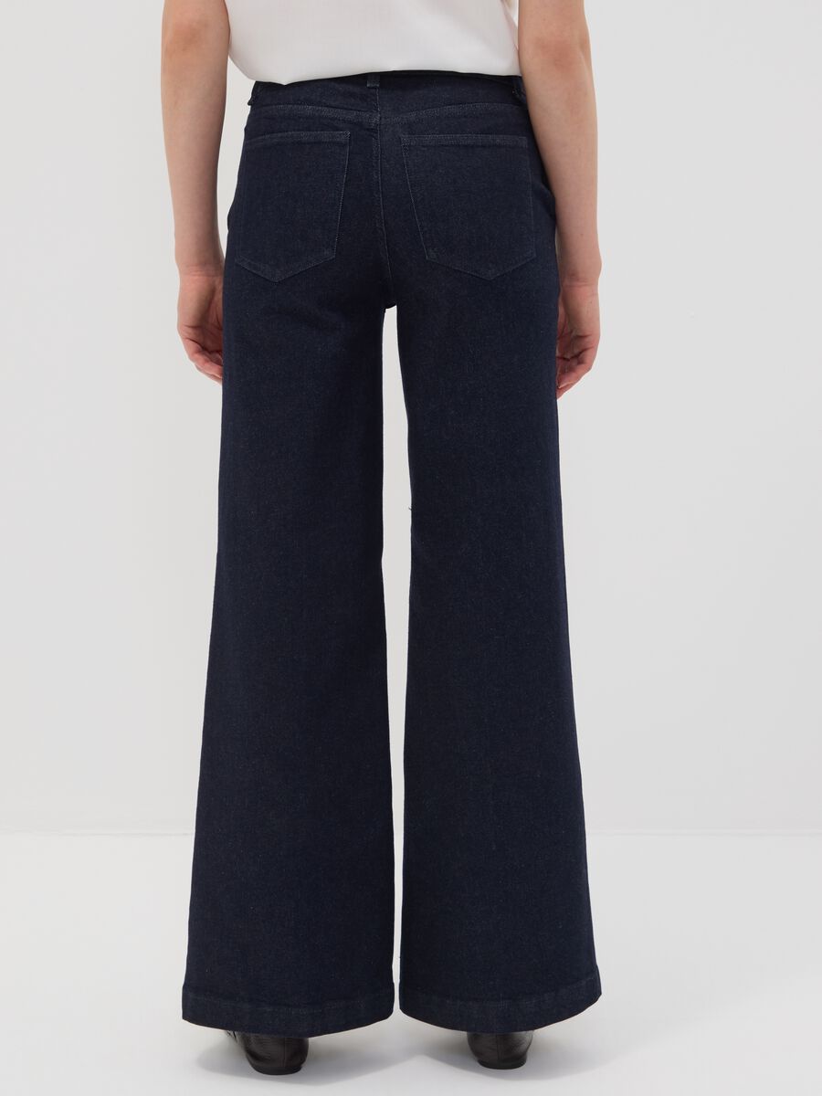 Dark blue high-waisted wide-leg stretch cotton jeans_3