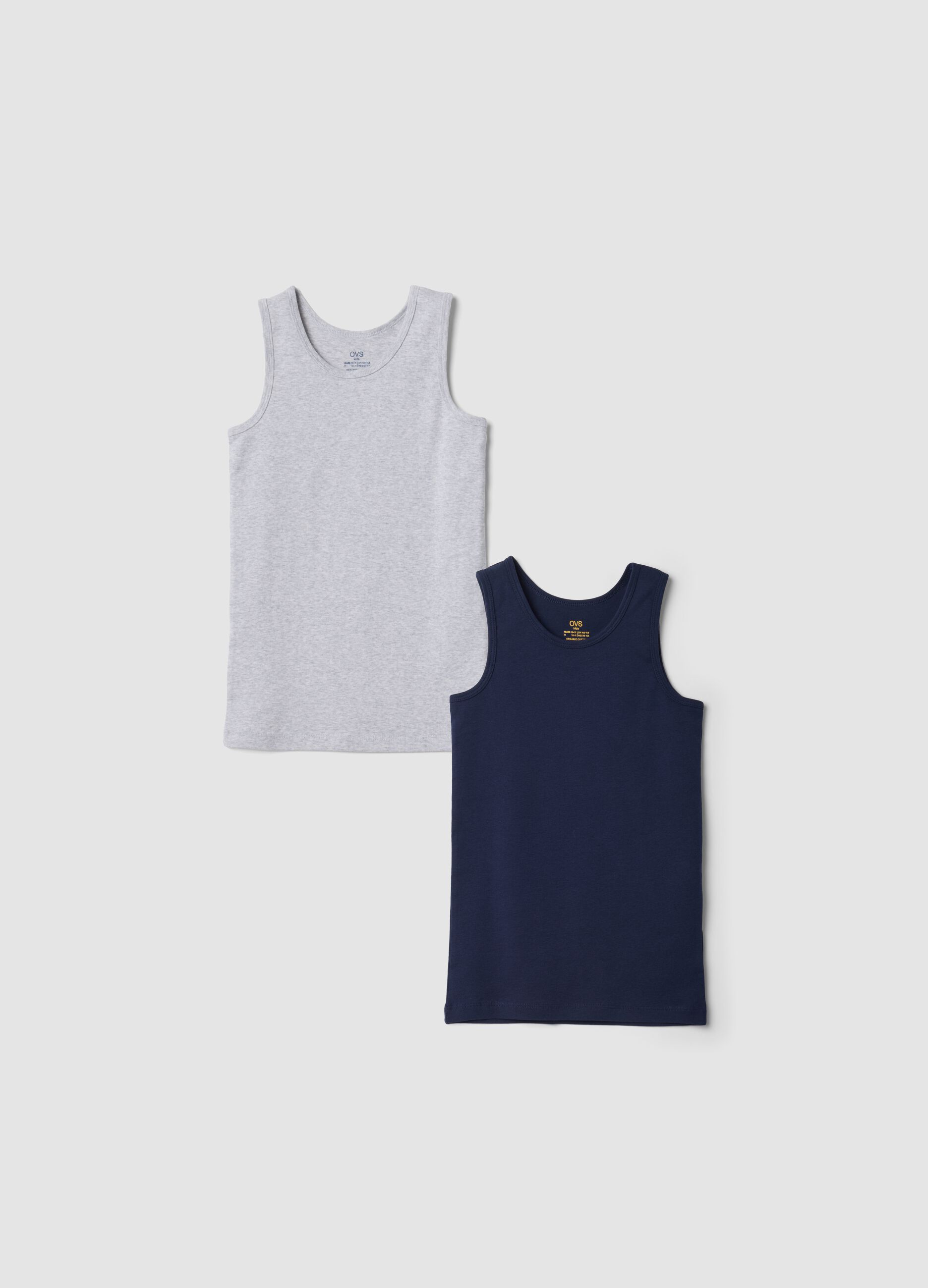 2-pack blue and grey crew-neck vests in pure organic cotton