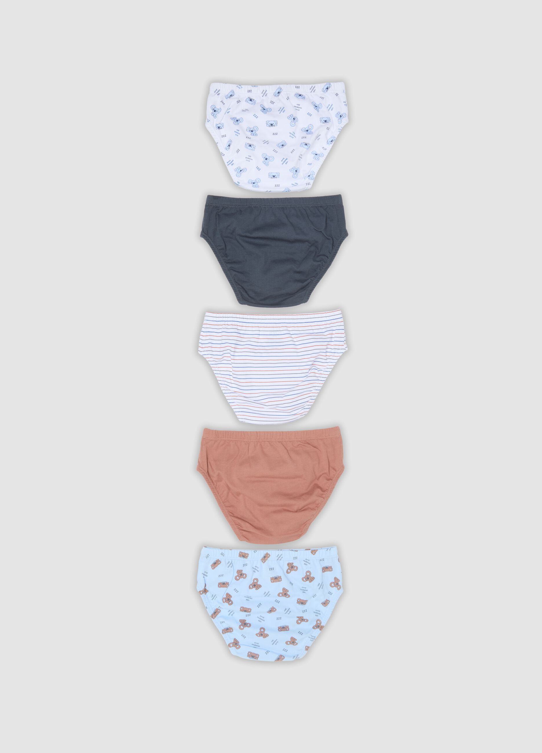 Pack of five multicolour boys&rsquo; briefs in pure organic cotton