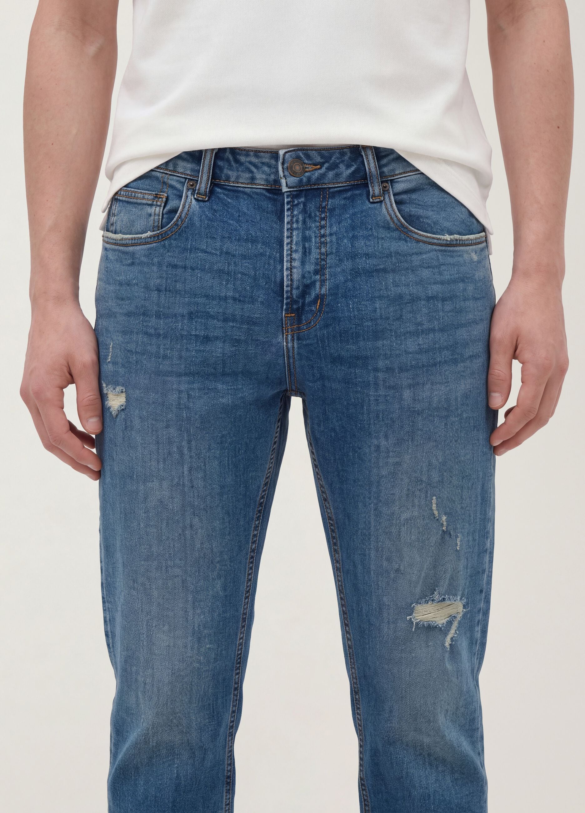 Blue denim stretch cotton jeans, regular fit