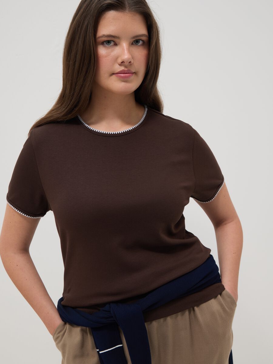 Brown pure cotton short-sleeve T-shirt, regular fit_1