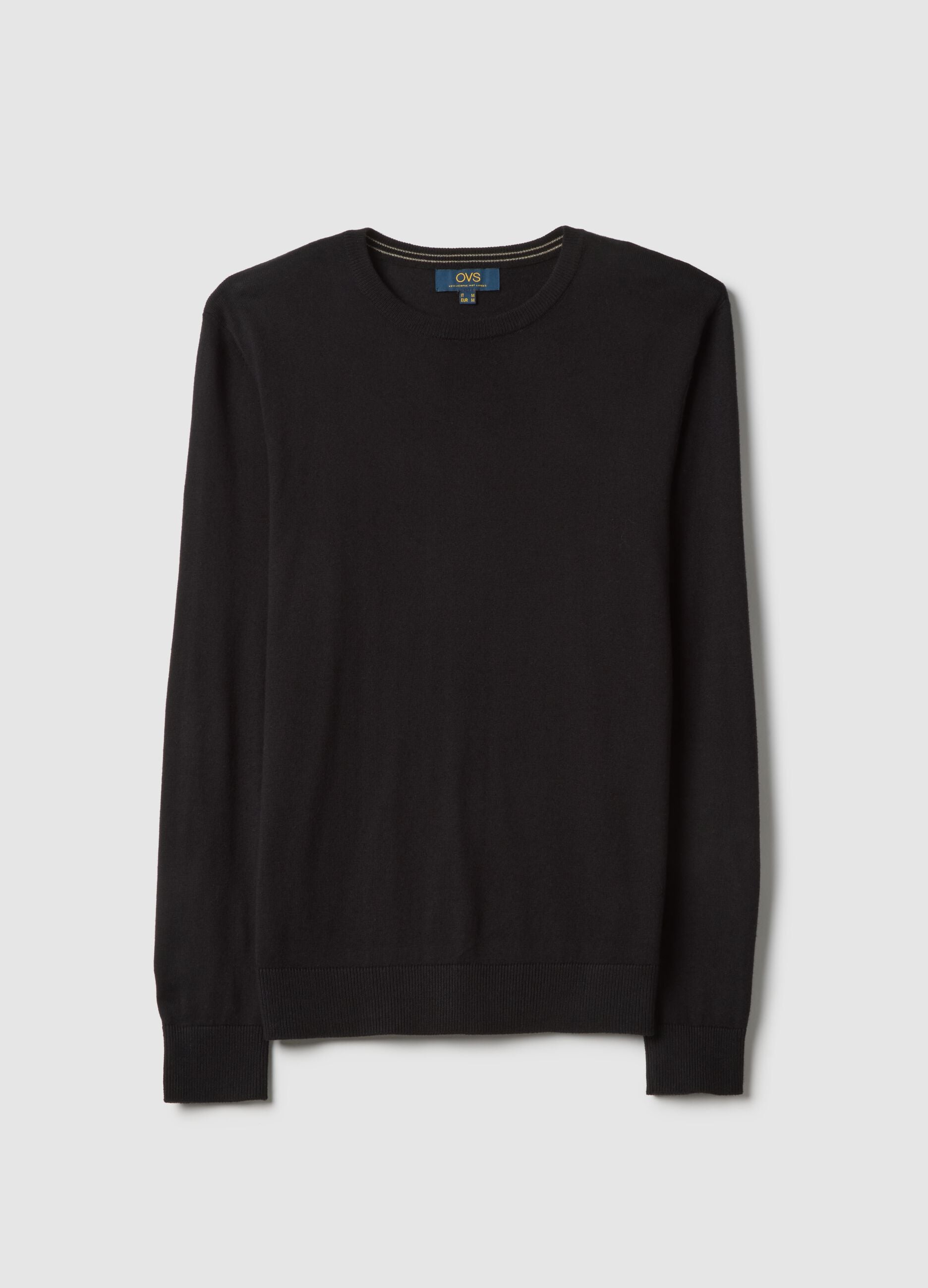Black crew neck pullover in cotton blend regular fit