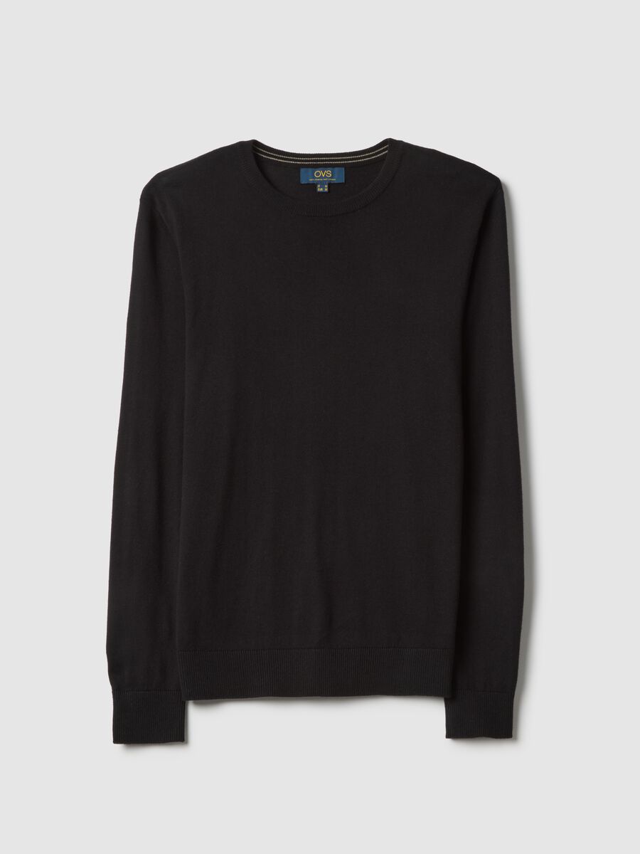 Black crew neck pullover in cotton blend regular fit_4