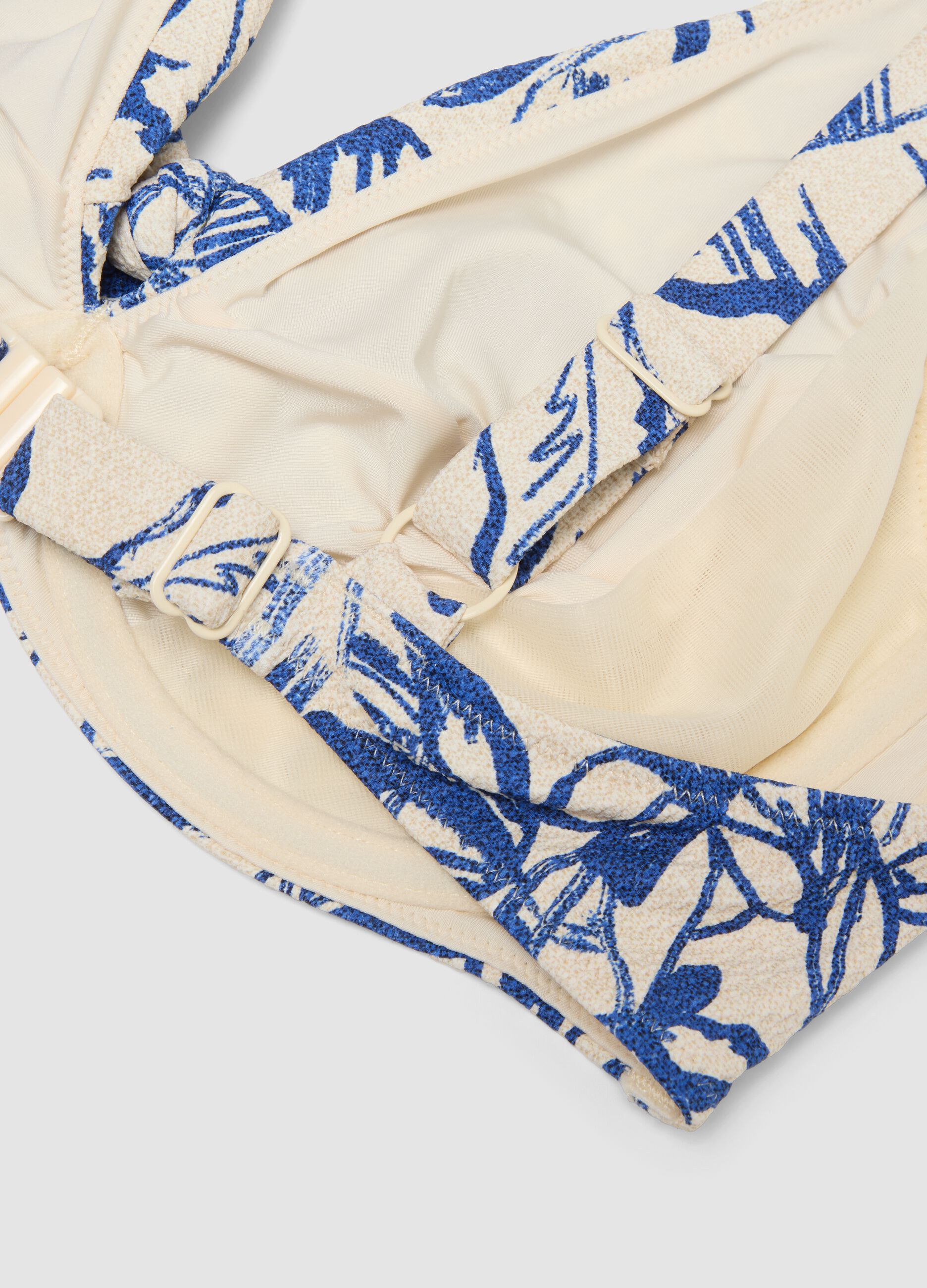 Blue floral stretch-fabric triangle bikini top