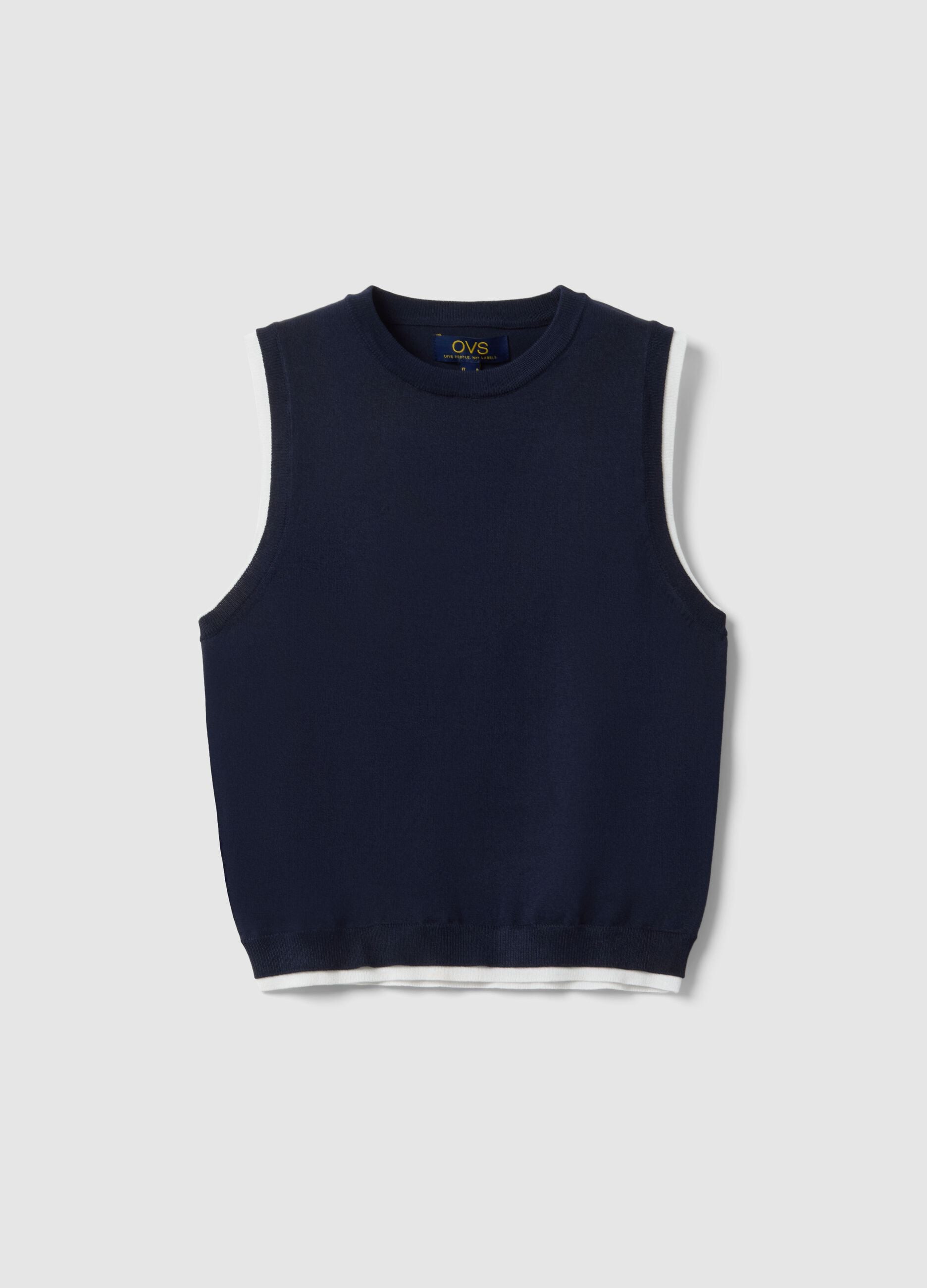 Blue sleeveless viscose blend tank top regular fit