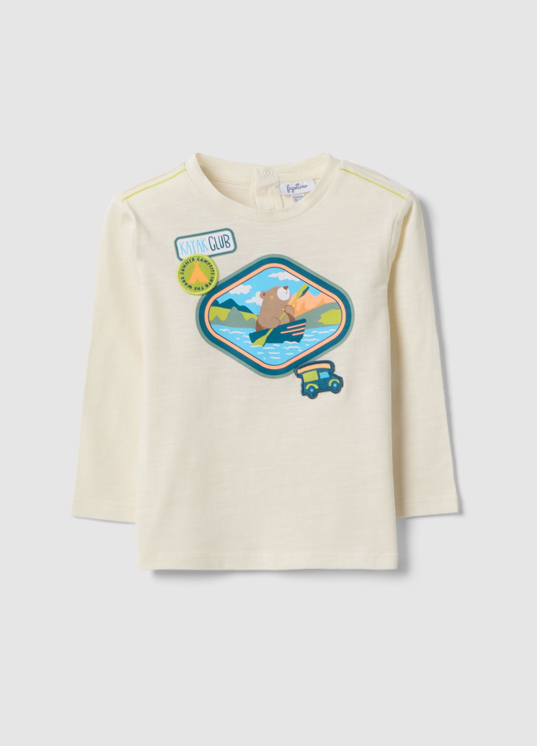 Baby boys&rsquo; white pure cotton regular-fit T-shirt with teddy bear print