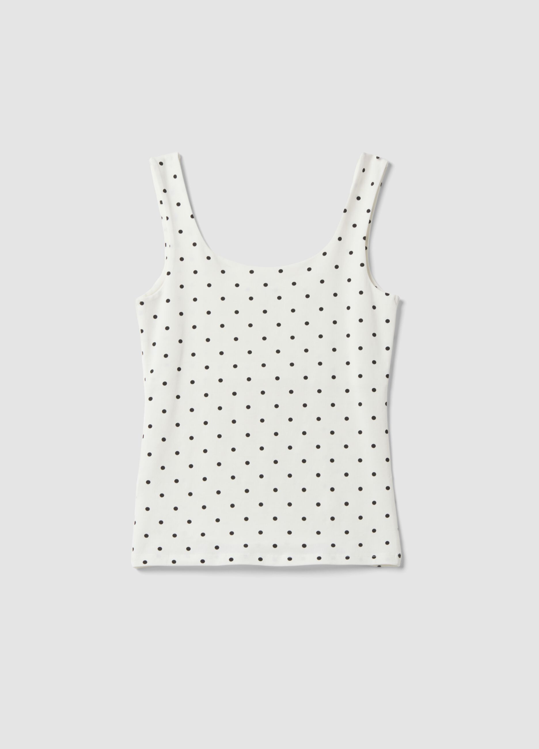 White fitted stretch cotton polka-dot top