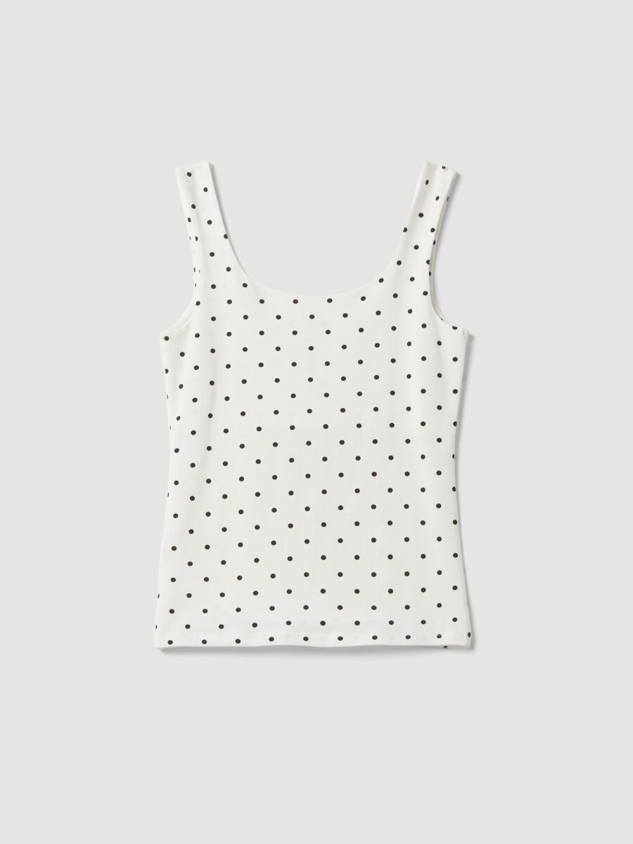 White fitted stretch cotton polka-dot top_5