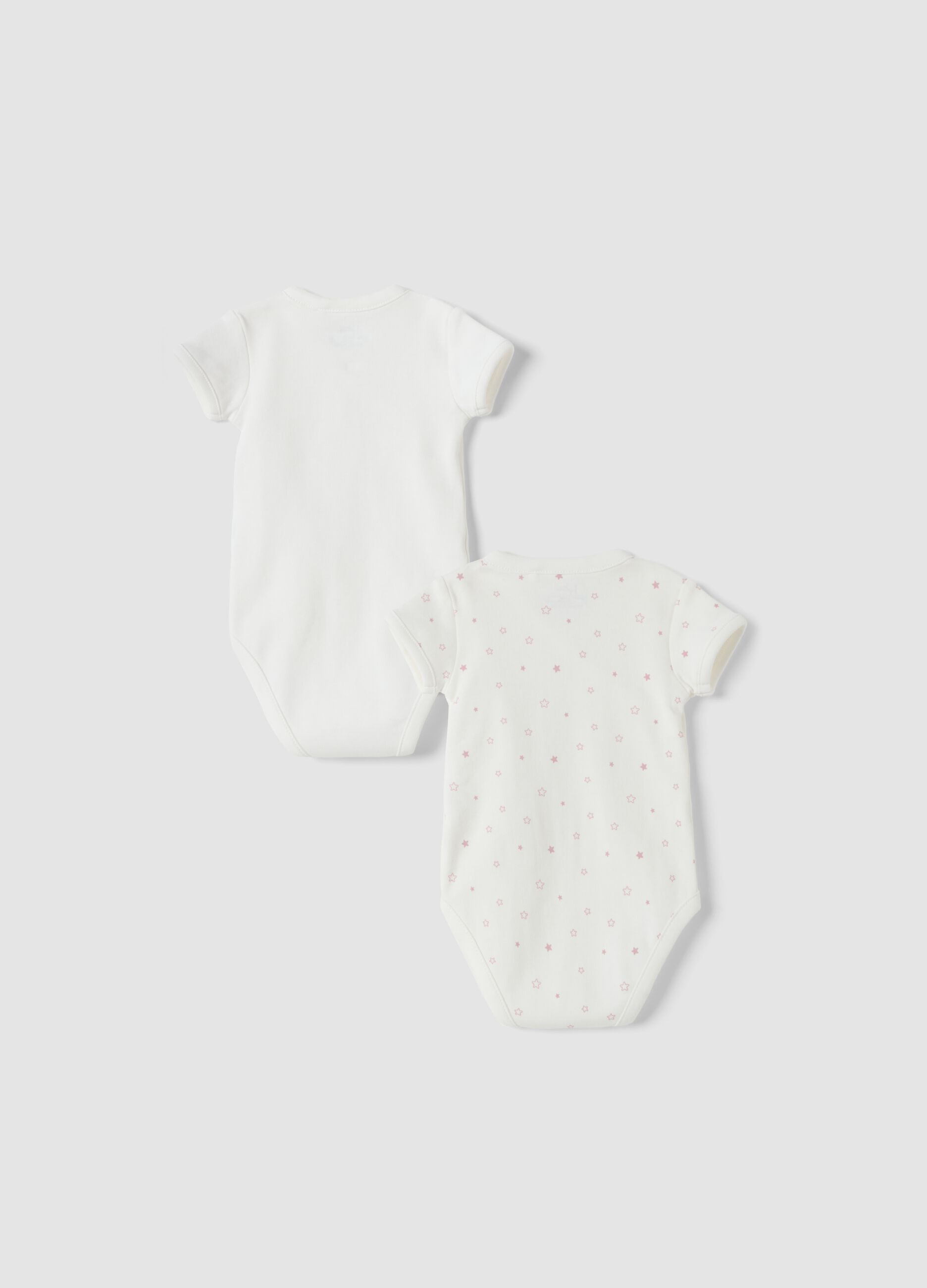 2-pack of white organic cotton crew-neck bodysuits with print