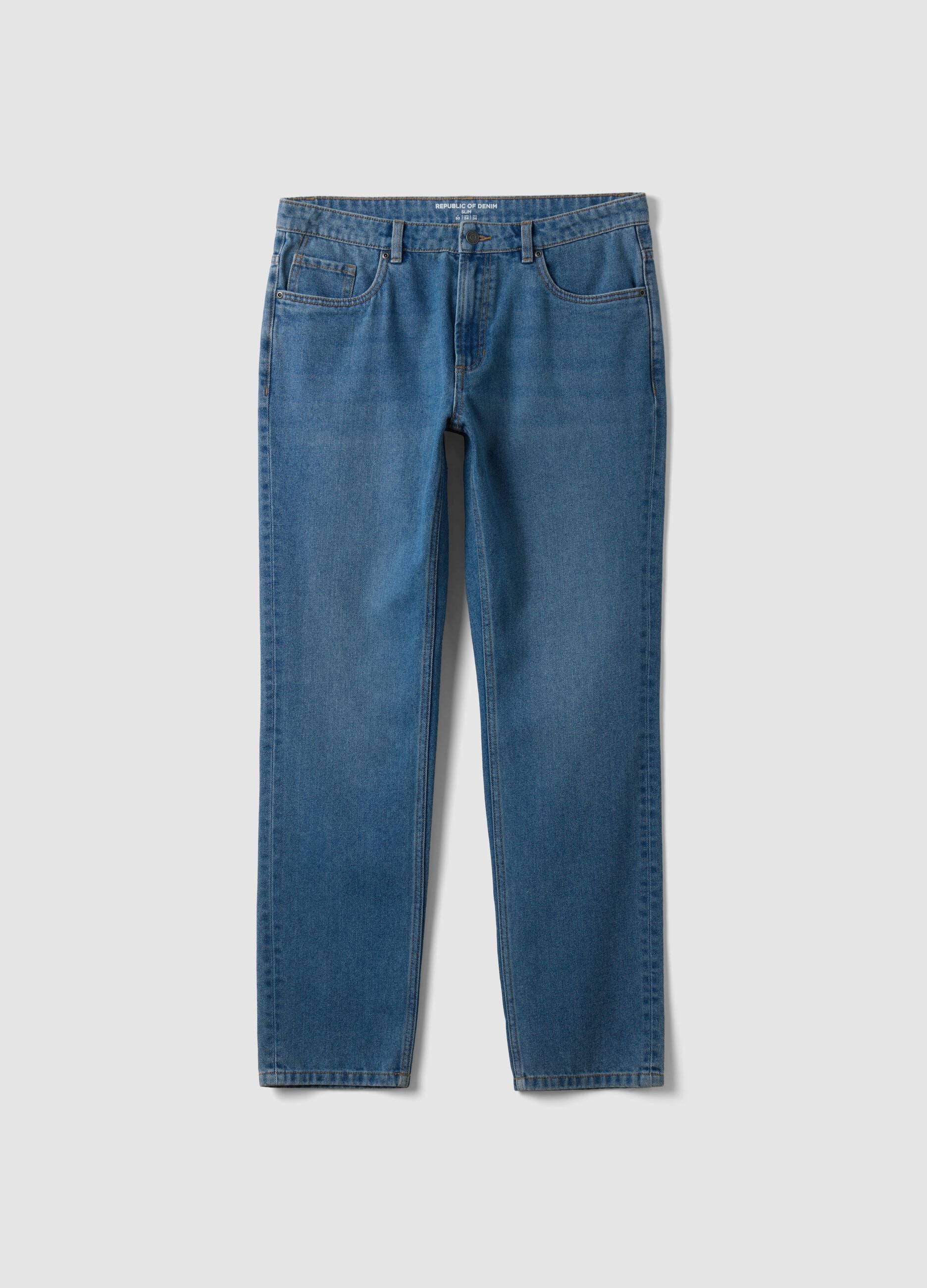 Light blue cotton and viscose blend slim-fit jeans