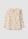 Beige organic stretch-cotton T-shirt with teddy bear print for baby girl_1