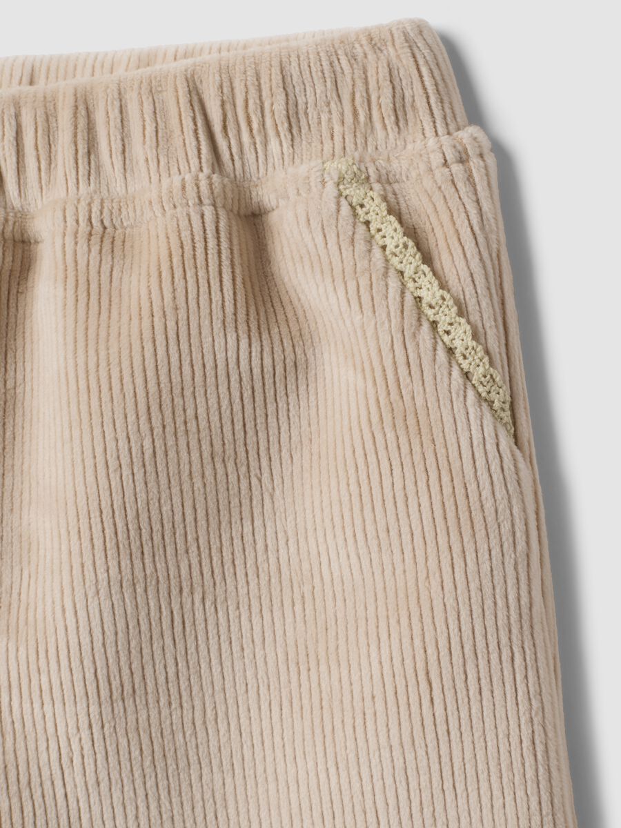 Beige ribbed stretch trousers for baby girl_2