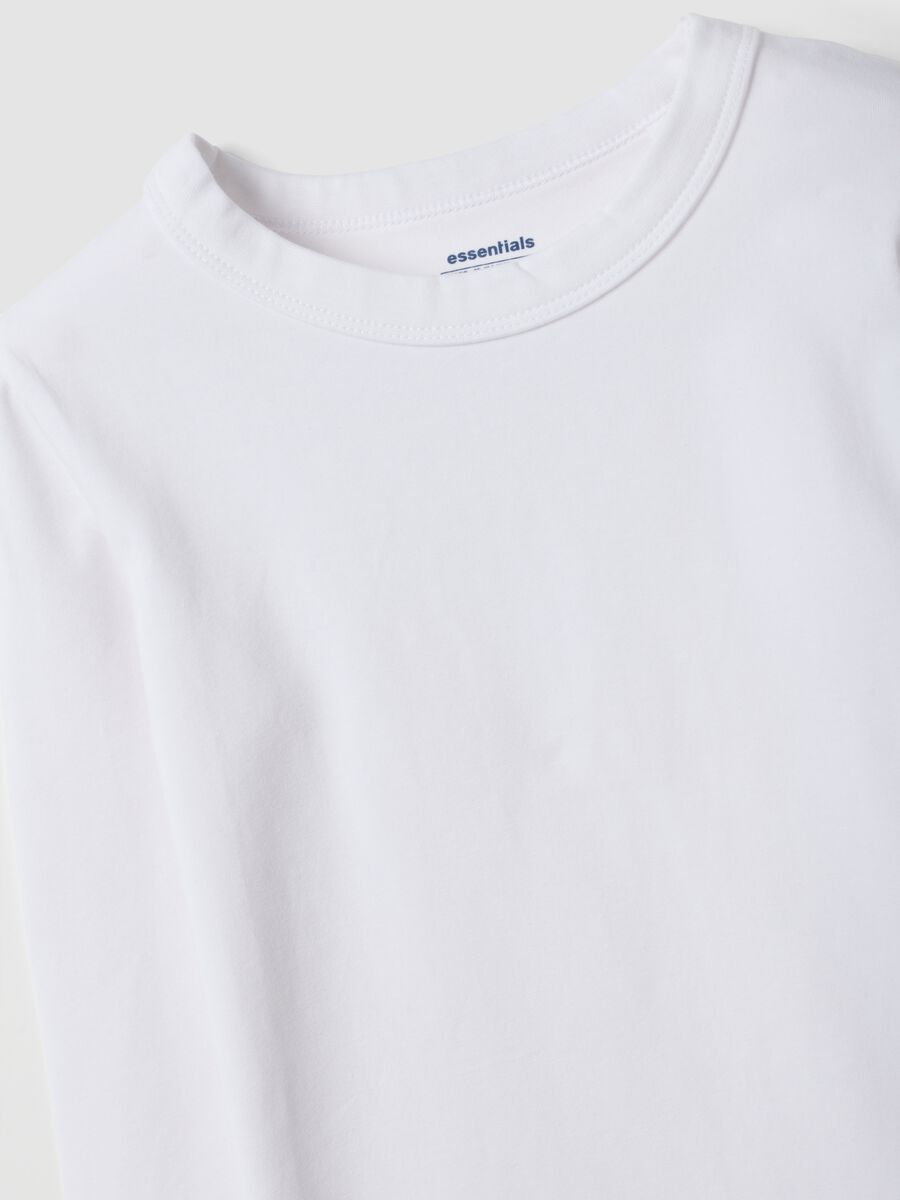 White organic cotton and stretchy viscose T-shirt with ribbed neckline for girls_5