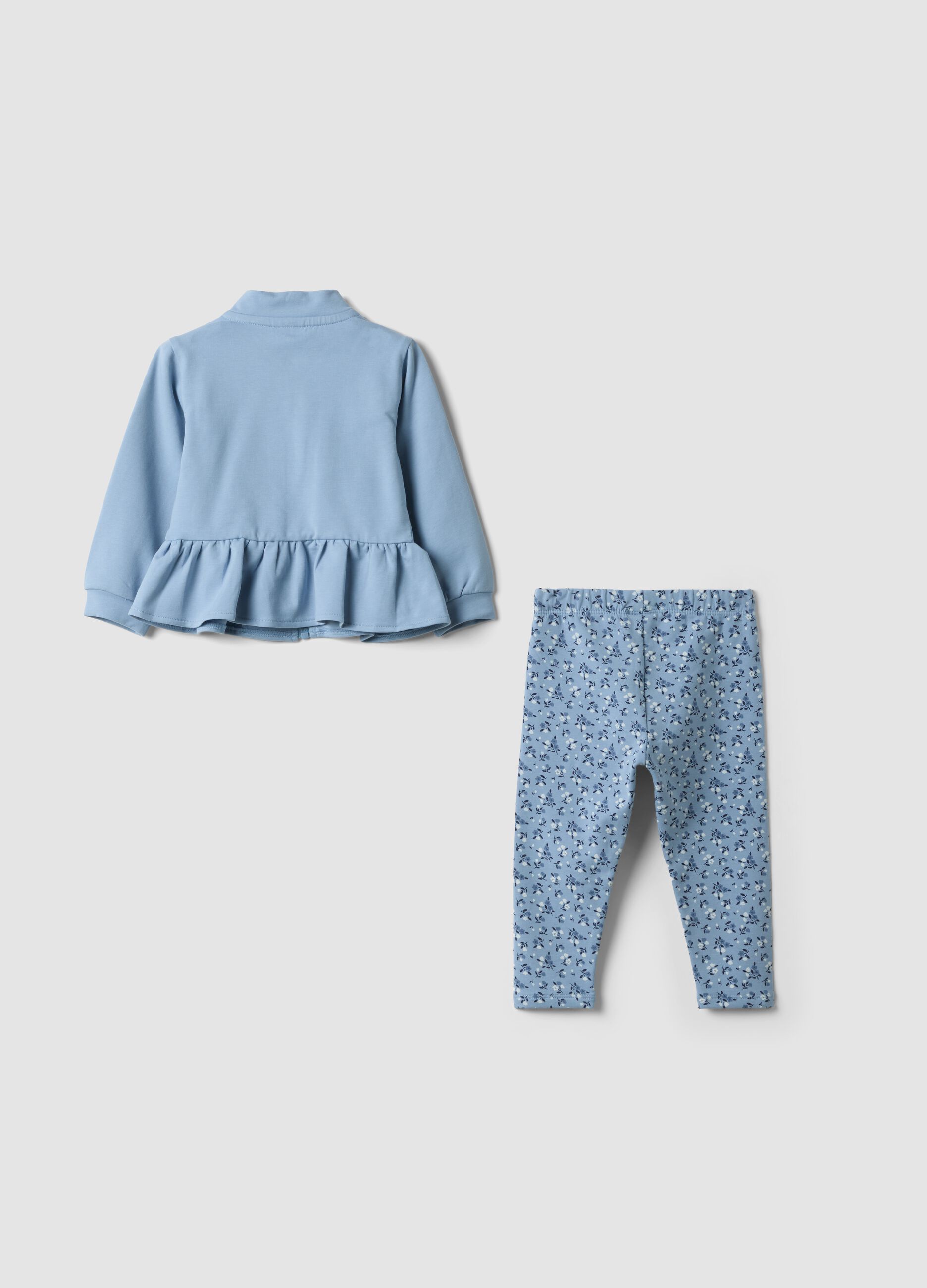 Blue stretch cotton set with crew neck