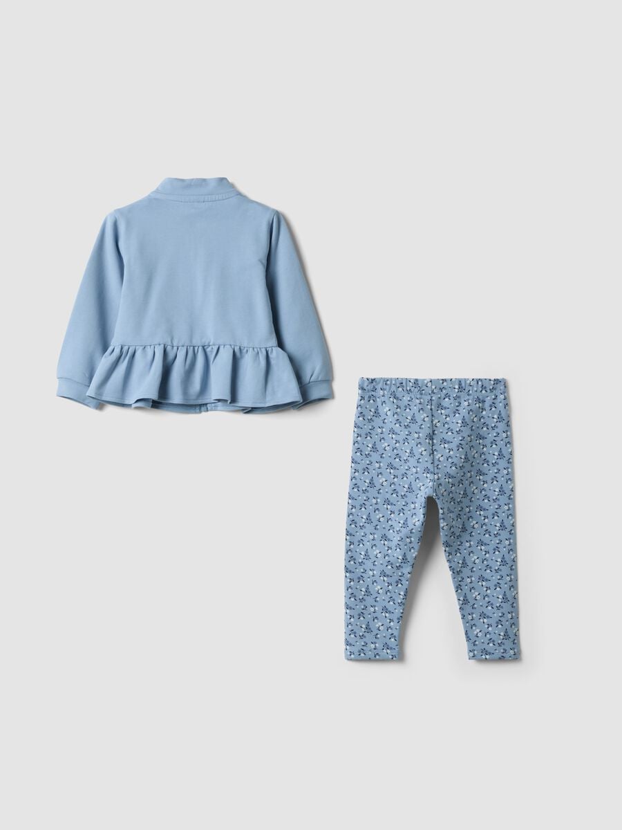 Blue stretch cotton set with crew neck_1