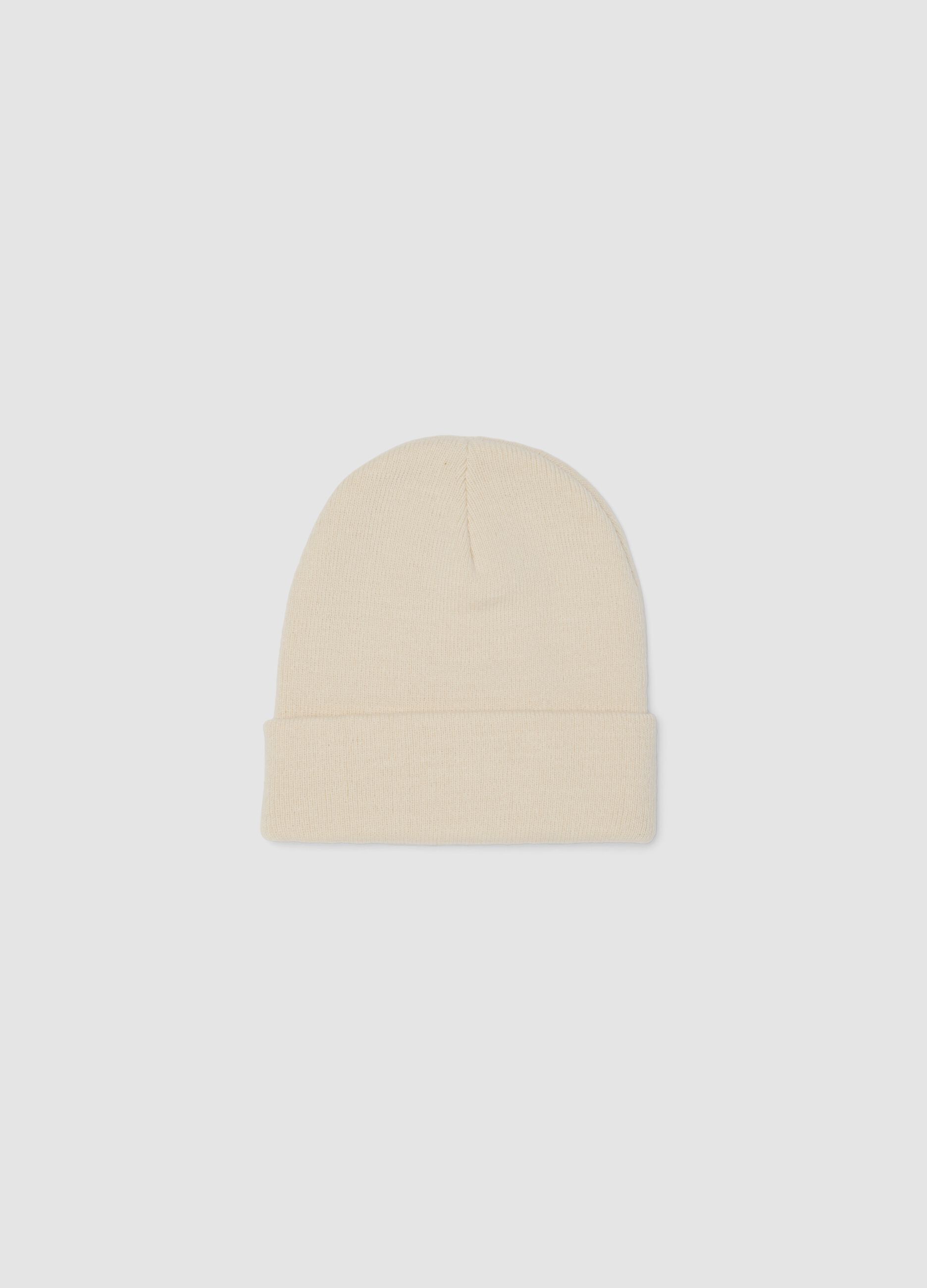 Beige jersey knit beanie with cuff