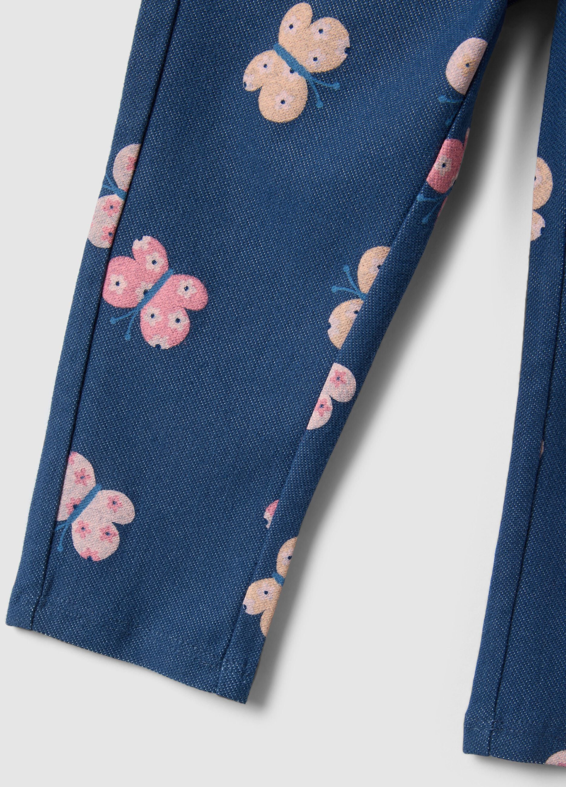Elasticated Cotton Blue Treggings for Girls with Prints