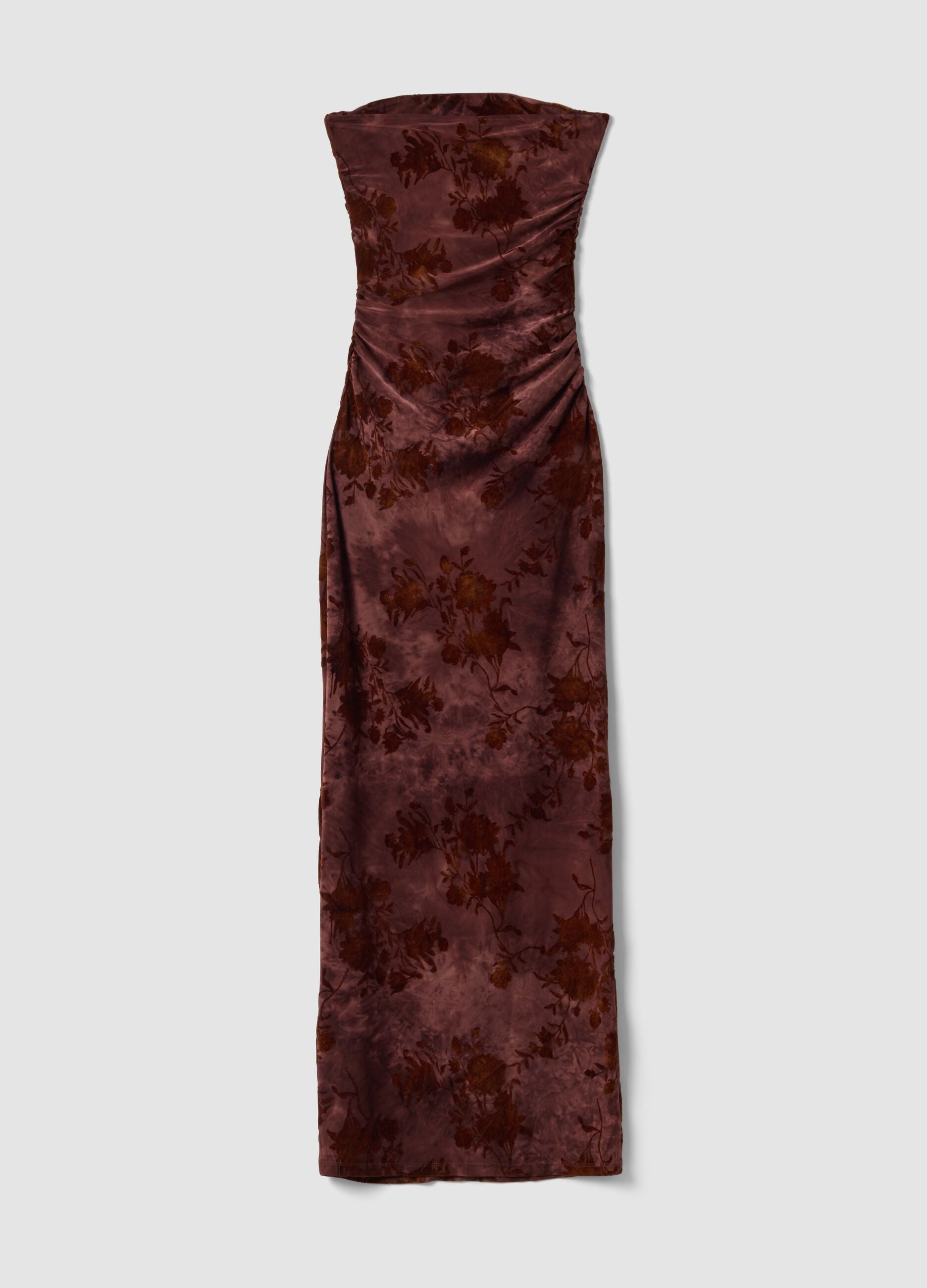 Red fitted maxi dress in stretch floral fabric