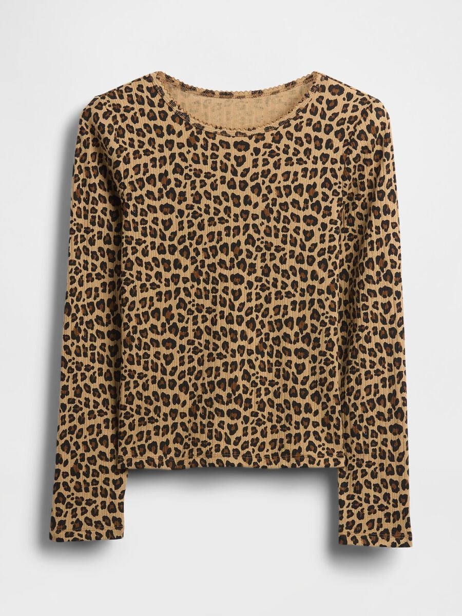 Brown Leopard Cotton Long Sleeve Top_2