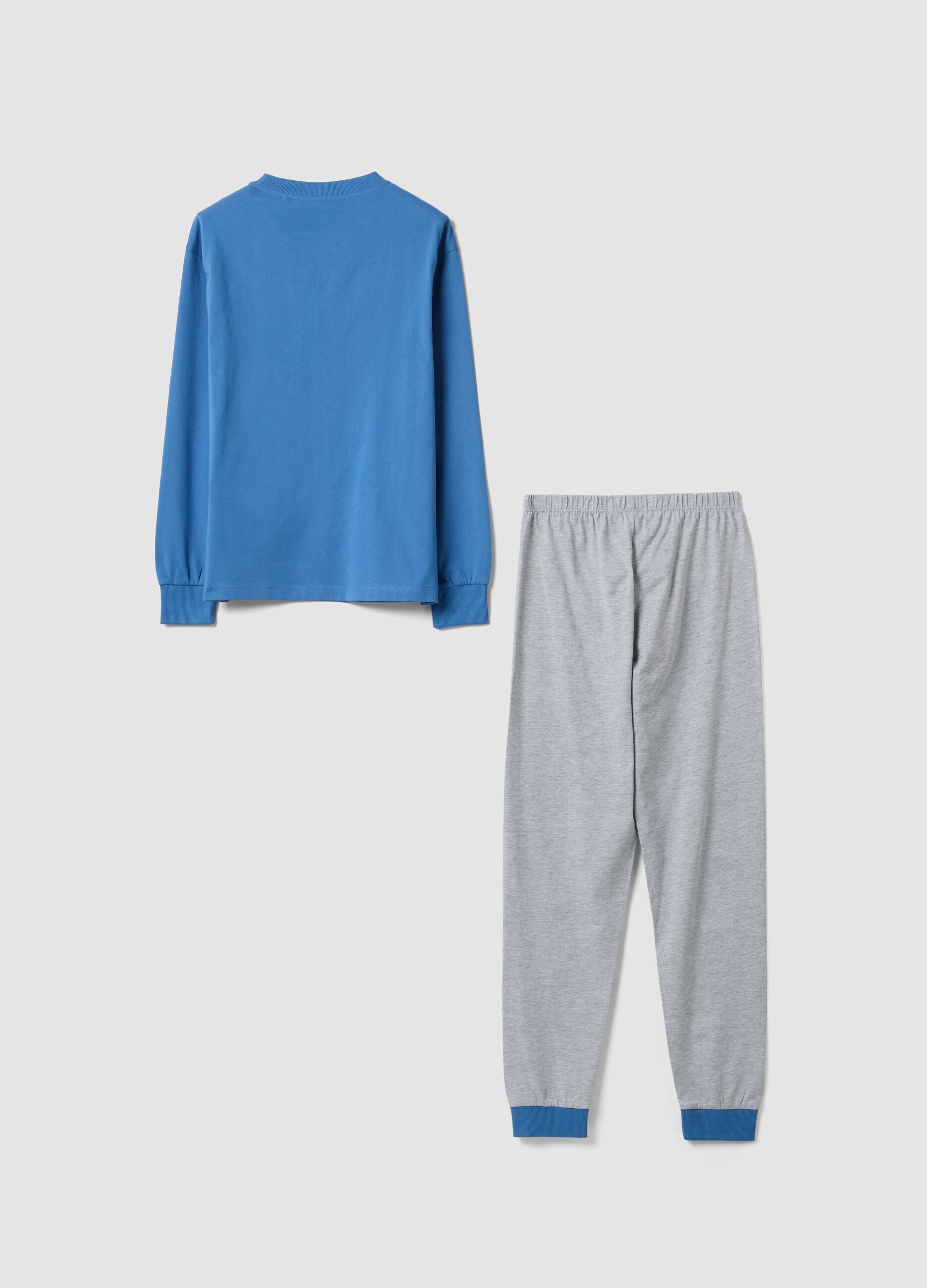 Blue pure organic cotton crew-neck pyjamas