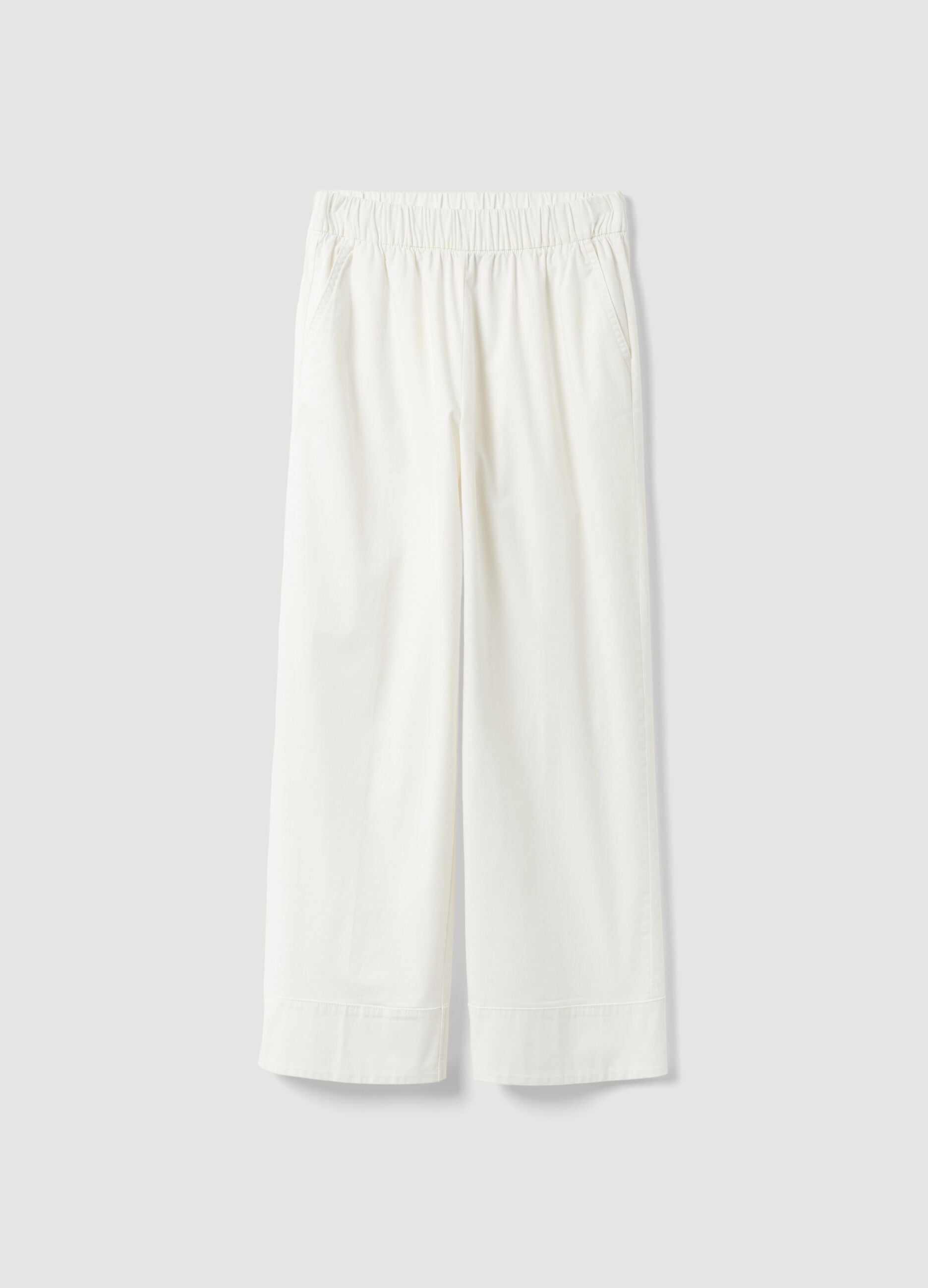 White cotton stretch straight jogger trousers