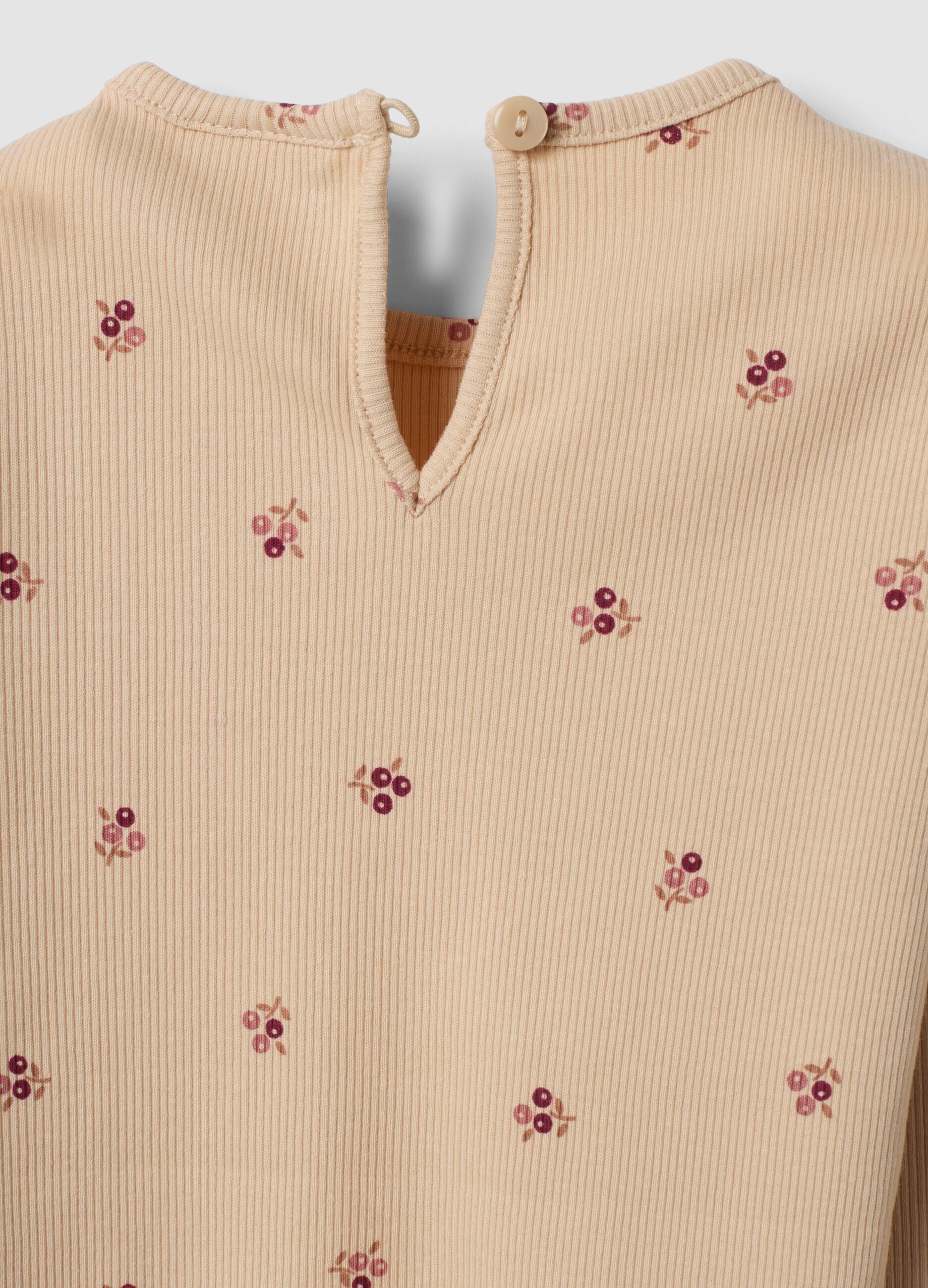 Beige organic stretch cotton crew-neck T-shirt