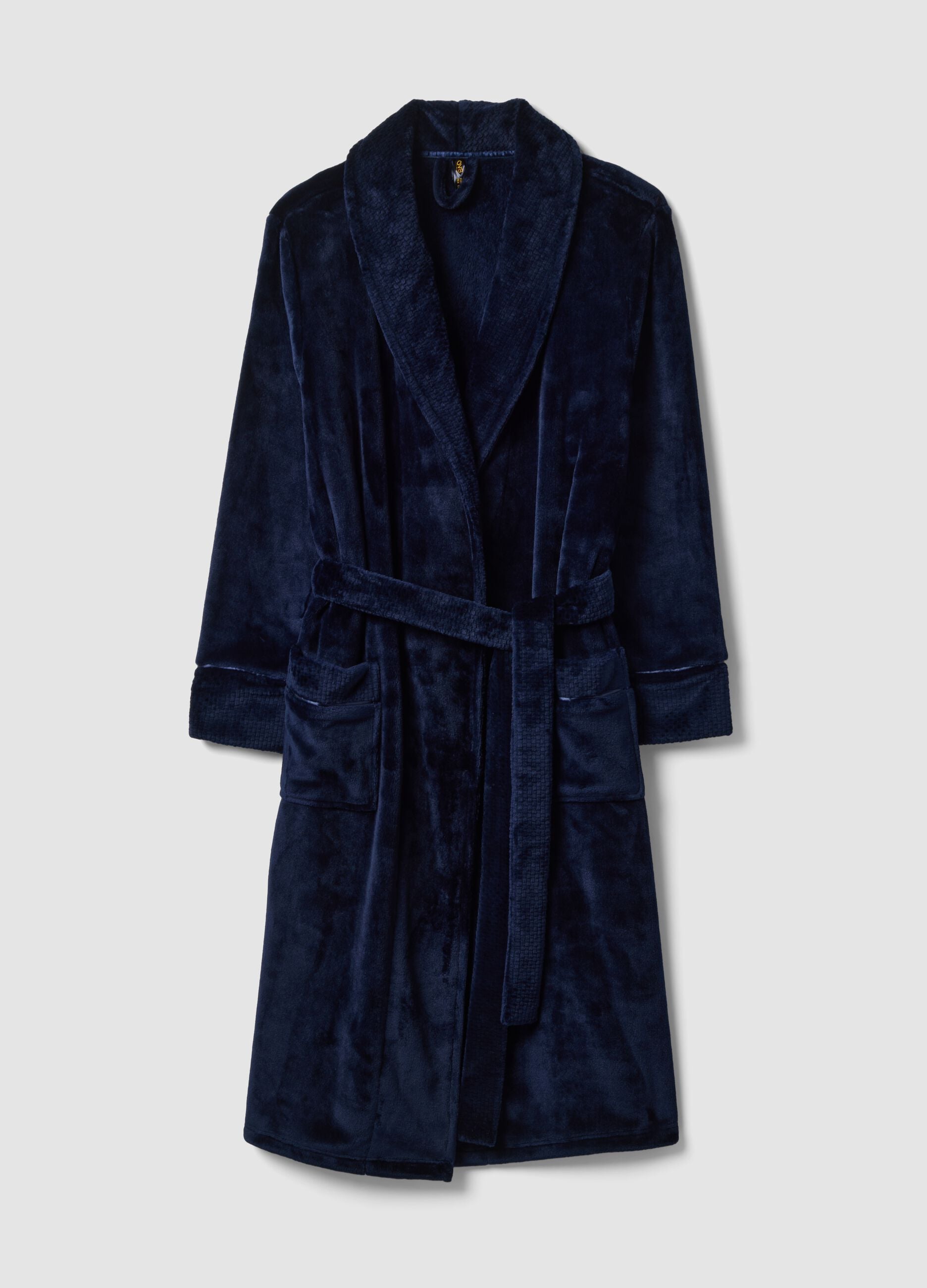 Long blue dressing gown with belt and pockets