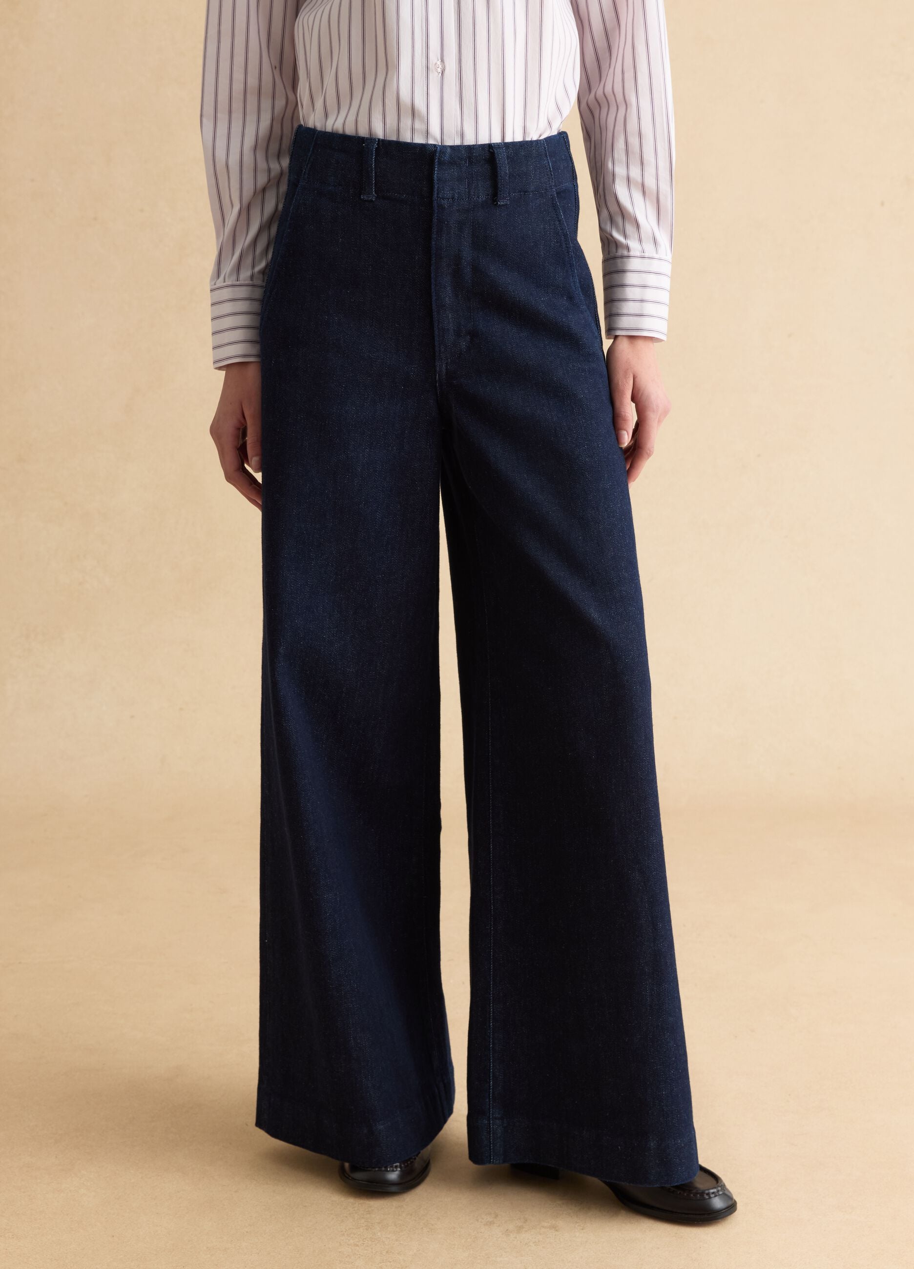 Blue stretch cotton wide leg trousers