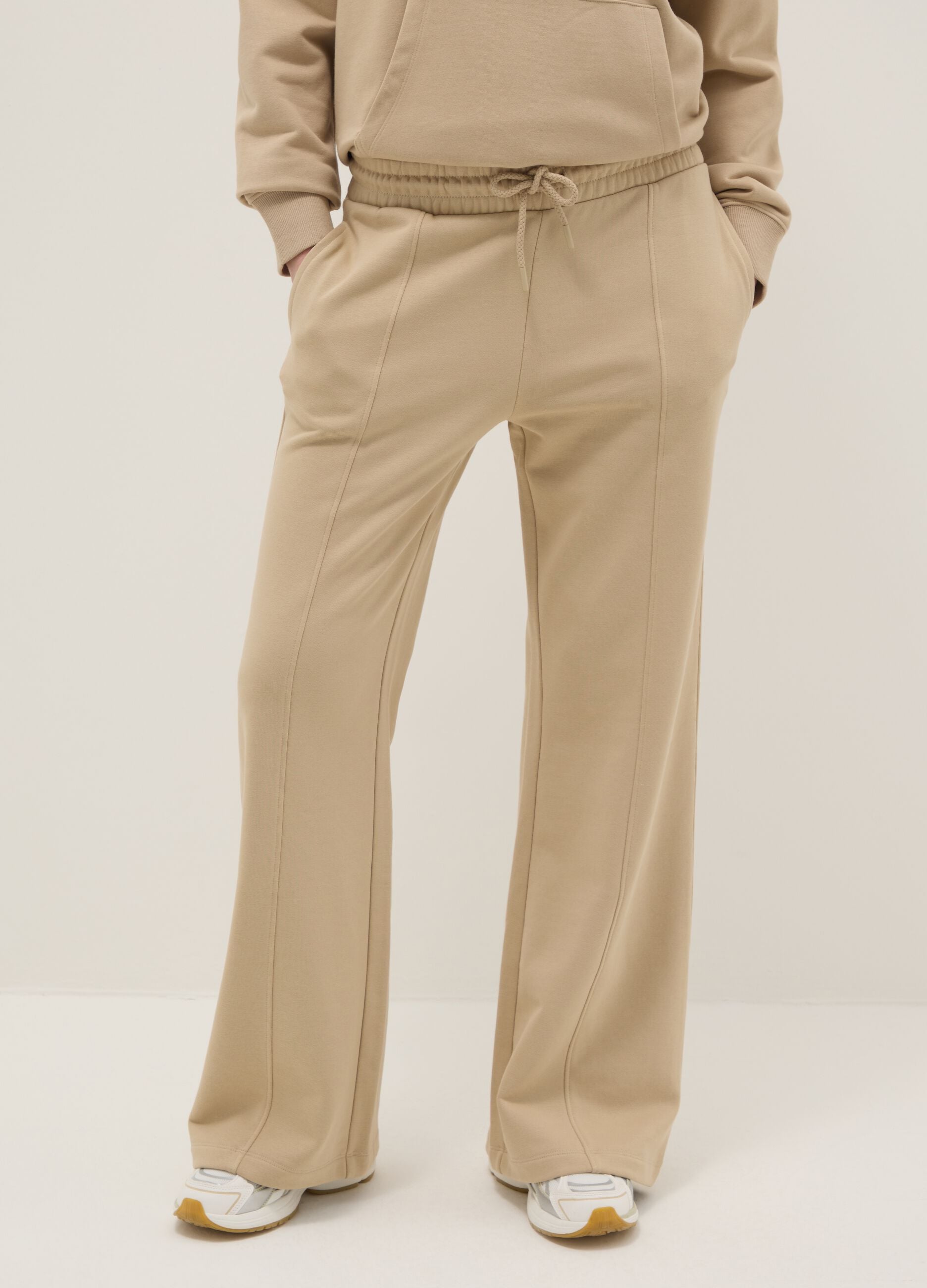 Pantaloni jogger in misto cotone beige regular fit