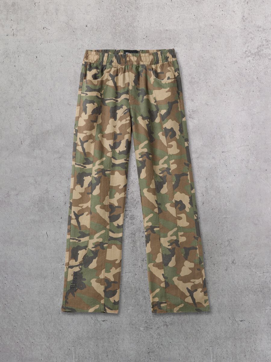 100% Linen Wide-Leg Camo Trousers_0