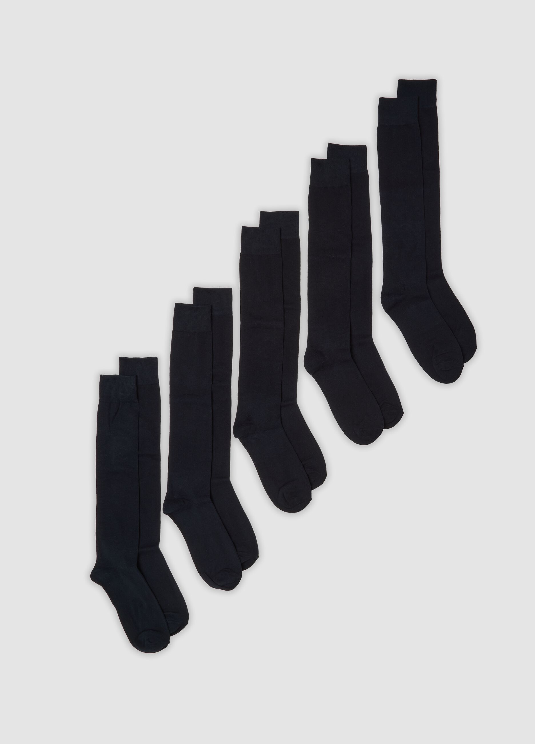 Multipack of five long navy blue socks in stretch organic cotton
