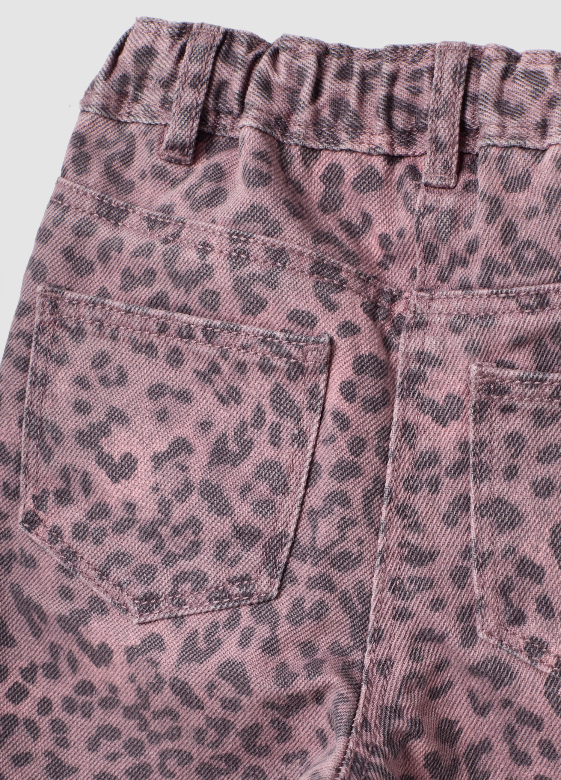 Pink leopard-print pure cotton trousers for baby girl, regular fit