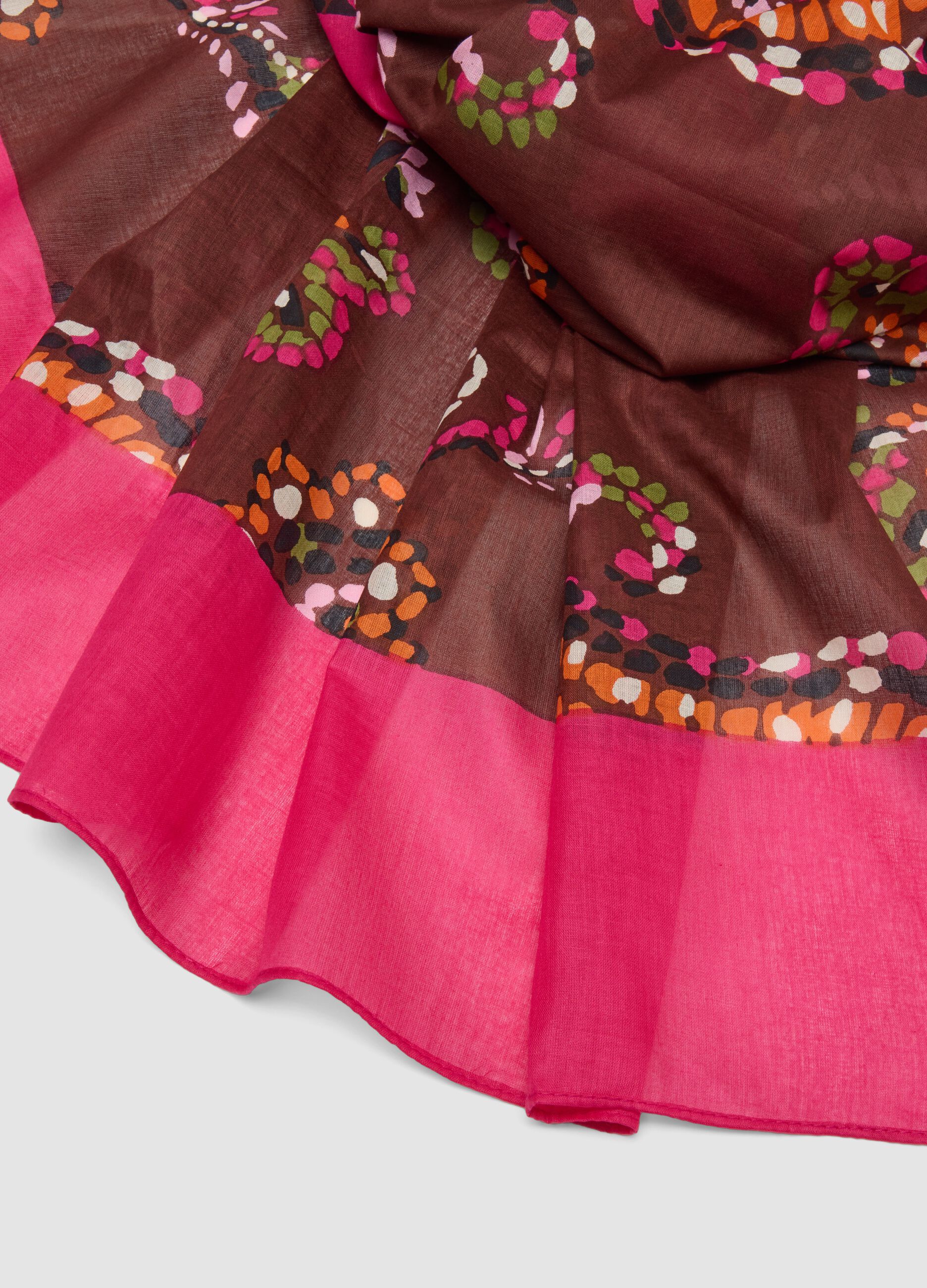 Foulard marrone e rosa in puro cotone con fantasia floreale
