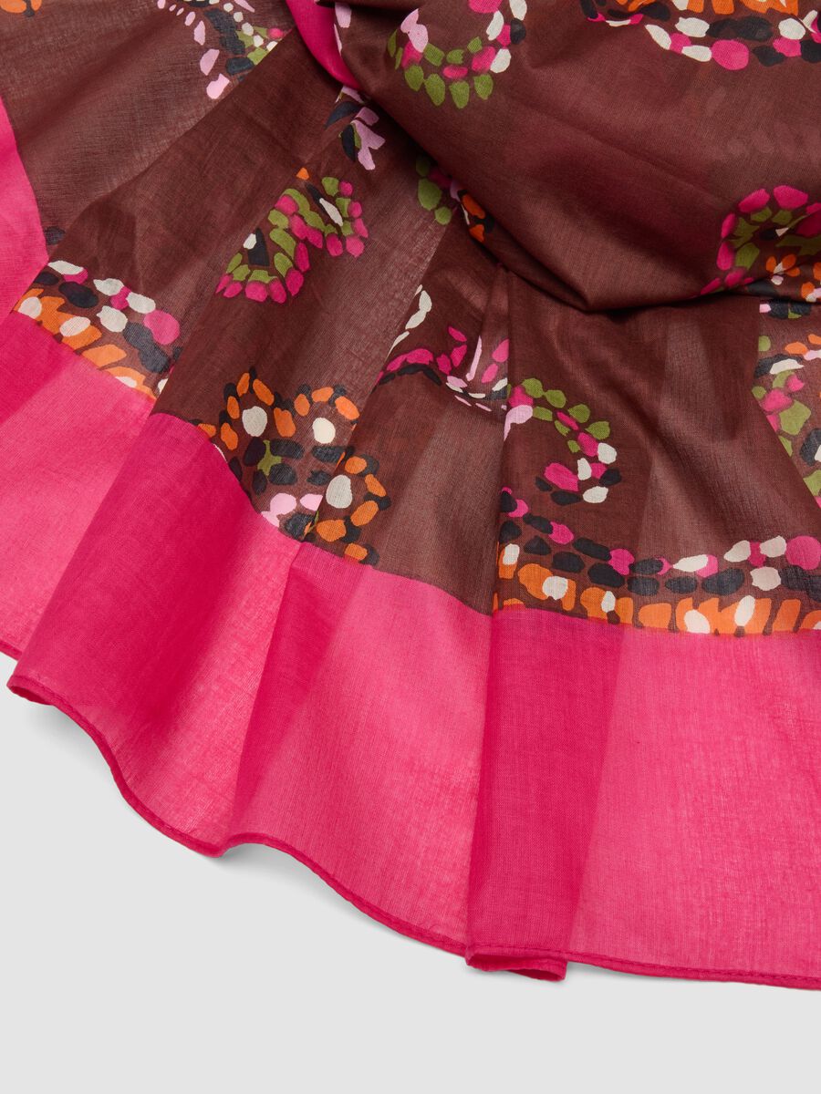 Foulard marrone e rosa in puro cotone con fantasia floreale_3