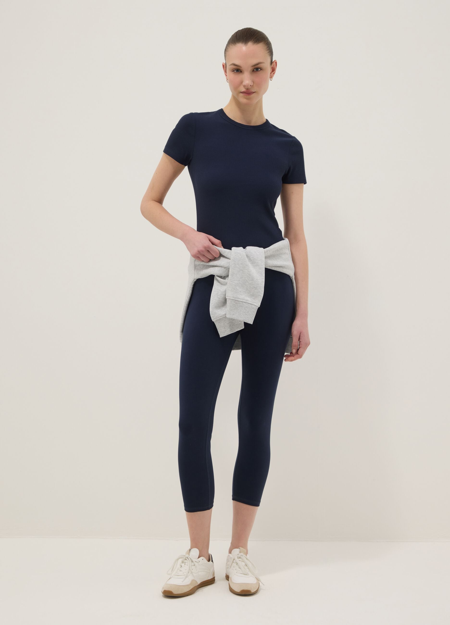 Blue fitted short-sleeve stretch-cotton T-shirt