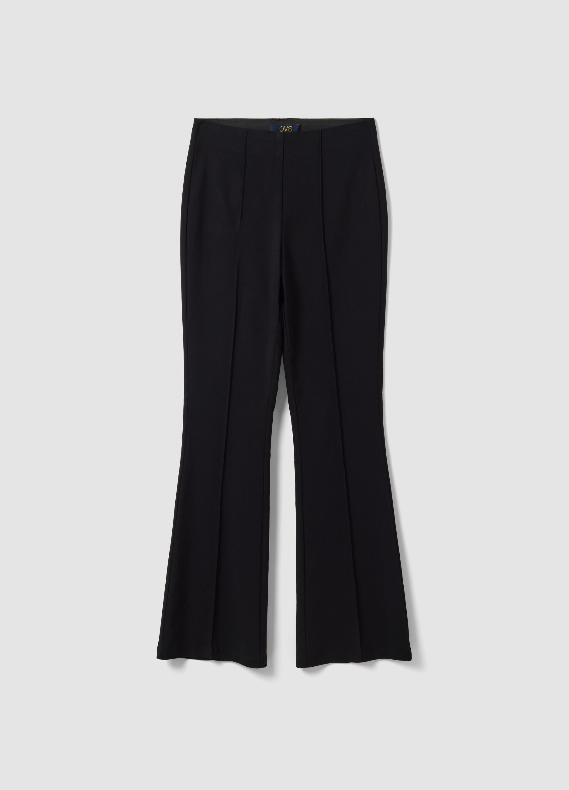 Black flared stretch viscose leggings